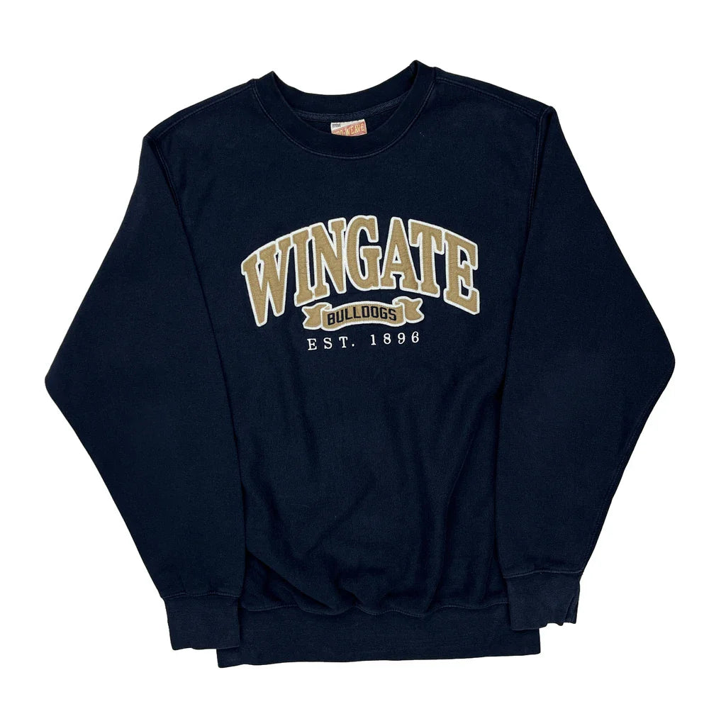 Wingate Bulldogs Mv Sport College Sweatshirt - Small Navy Cotton Refurbished - Thrifted (note: this is a term often used to describe second- refurbished available on Cerqular