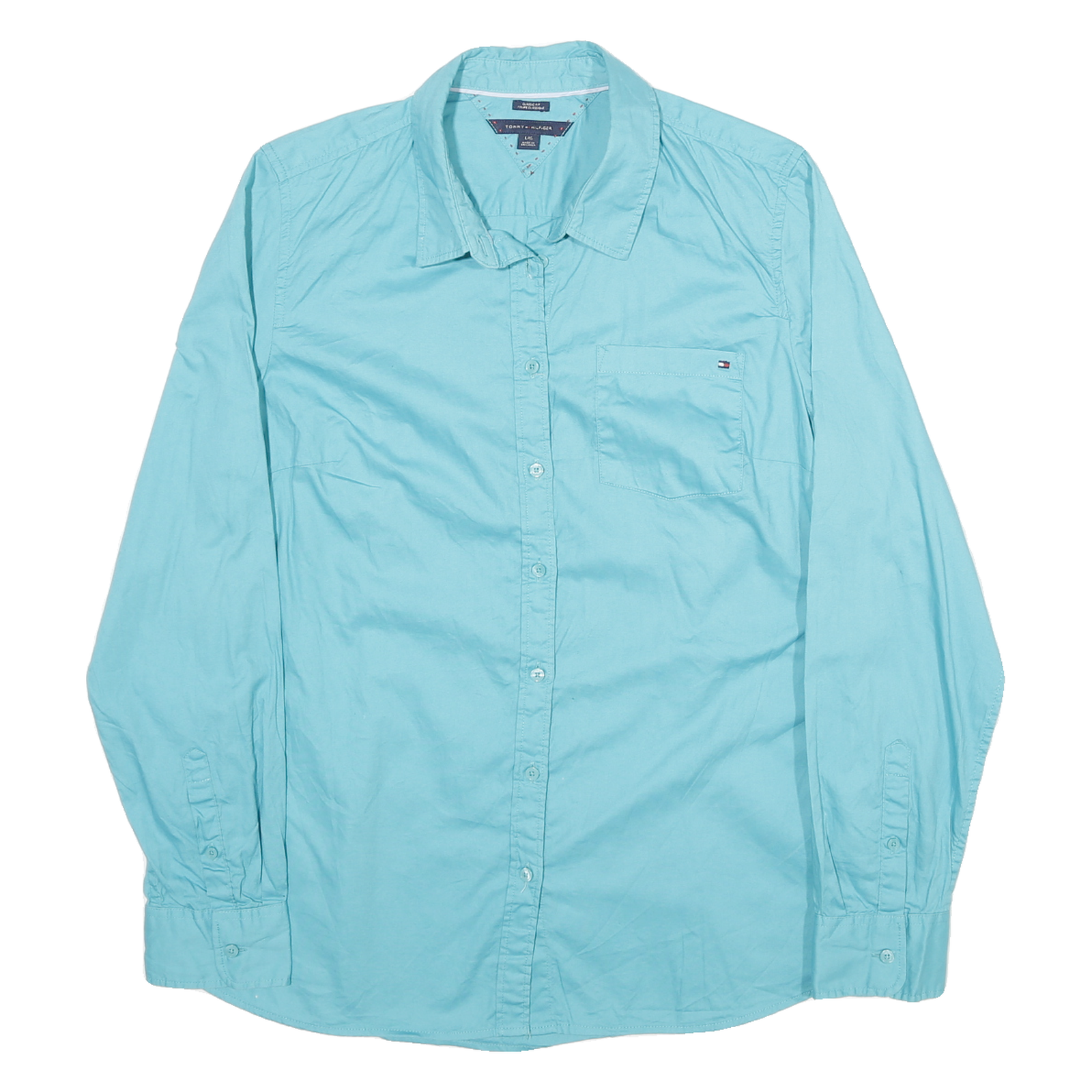 TOMMY HILFIGER Womens Blue L Shirt Cotton Blend Long Sleeve Button Down Refurbished - N/A refurbished available on Cerqular