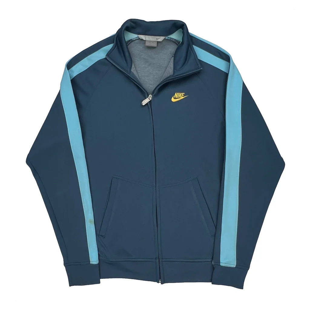 Nike Track Jacket - Medium Blue Polyester Refurbished - Thrifted (note: this is a term often used to describe second- refurbished available on Cerqular