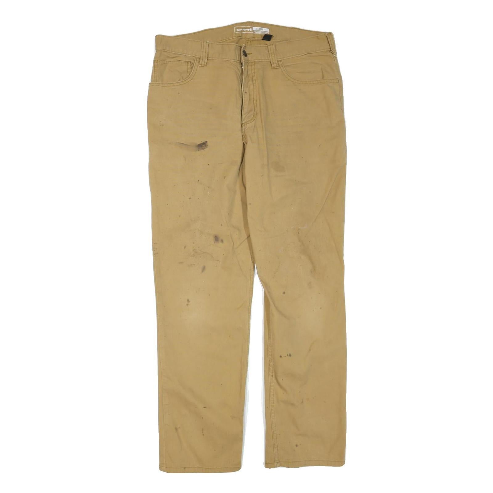 CARHARTT Mens Cotton Blend Beige Regular Fit Straight Leg Trousers W34 L32 Refurbished - N/A refurbished available on Cerqular