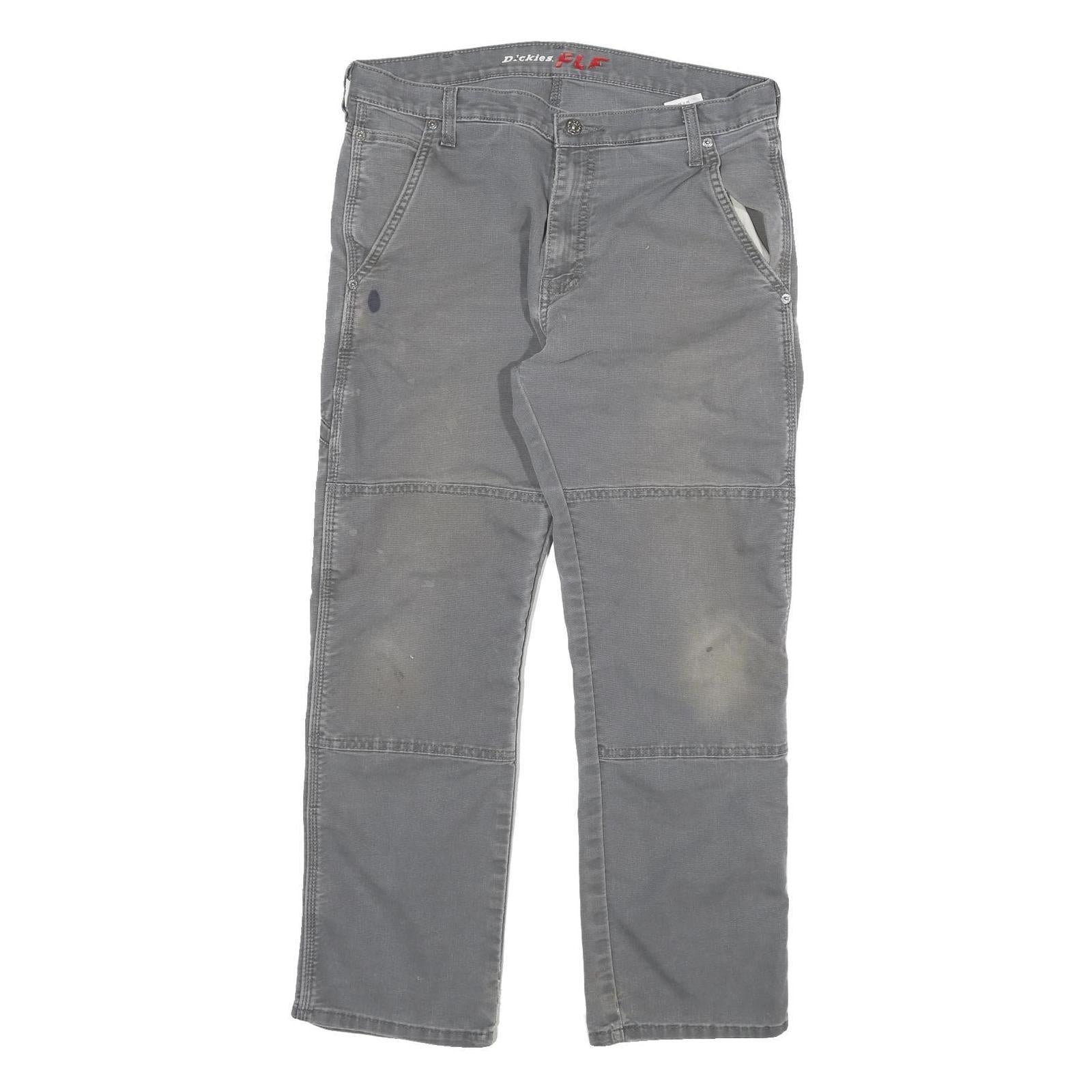 DICKIES Mens Cotton Blend Grey Regular Straight Trousers W33 L28 Workwear Zip Refurbished - N/A refurbished available on Cerqular