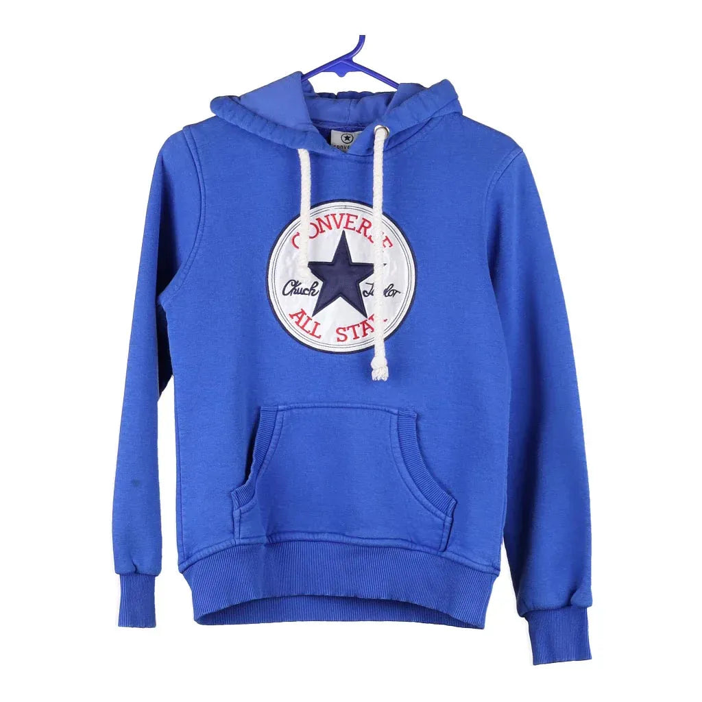 Age 13-14 Converse Spellout Hoodie - XL Blue Cotton Blend | Size: x-large Refurbished - Thrifted (note: this is a term often used to describe second- refurbished available on Cerqular