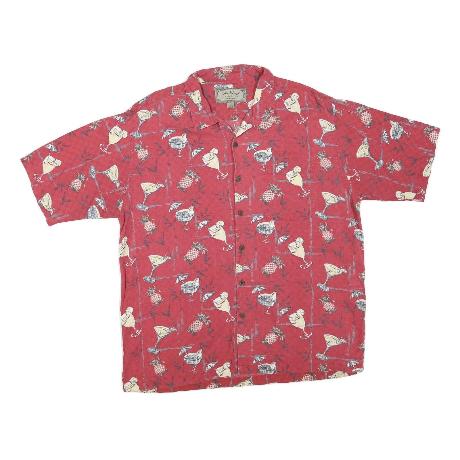 PALM ISLAND Mens Red Hawaiian Shirt XL Cocktail Print Summer Relaxed Fit Refurbished - N/A refurbished available on Cerqular