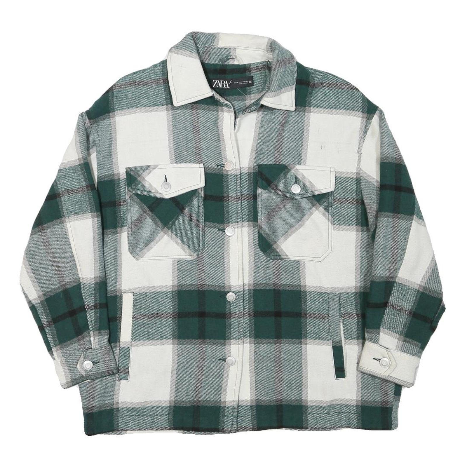 ZARA Womens Green & White Check Jacket M Polyester Blend Button Closure Casual Refurbished - N/A refurbished available on Cerqular