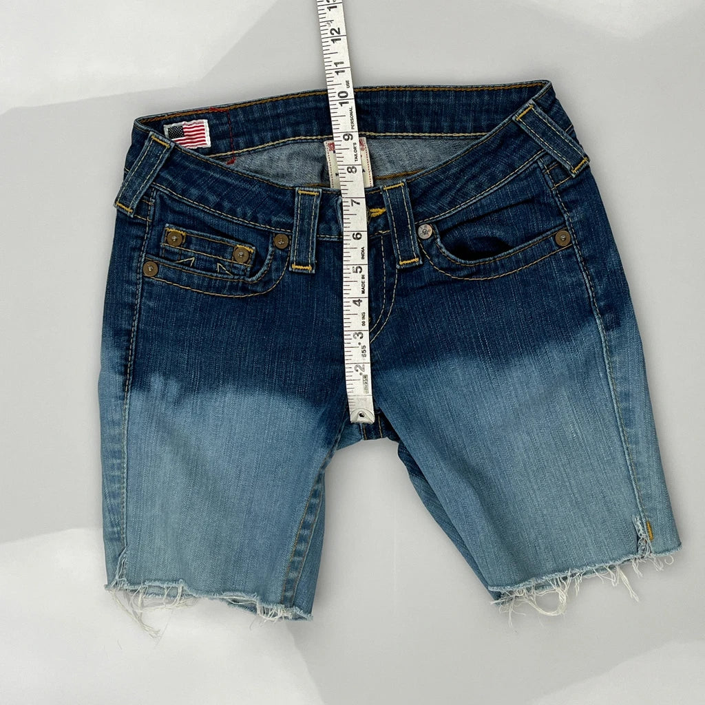 Buy True Religion Tie-Dye Denim Shorts - 25W UK 4 Blue Denim Refurbished - $34.16 True Religion Tie-Dye Denim Shorts - 25W UK 4 Blue Denim Refurbished - Thrifted (note: this is a term often used to describe second- refurbished available on Cerqular