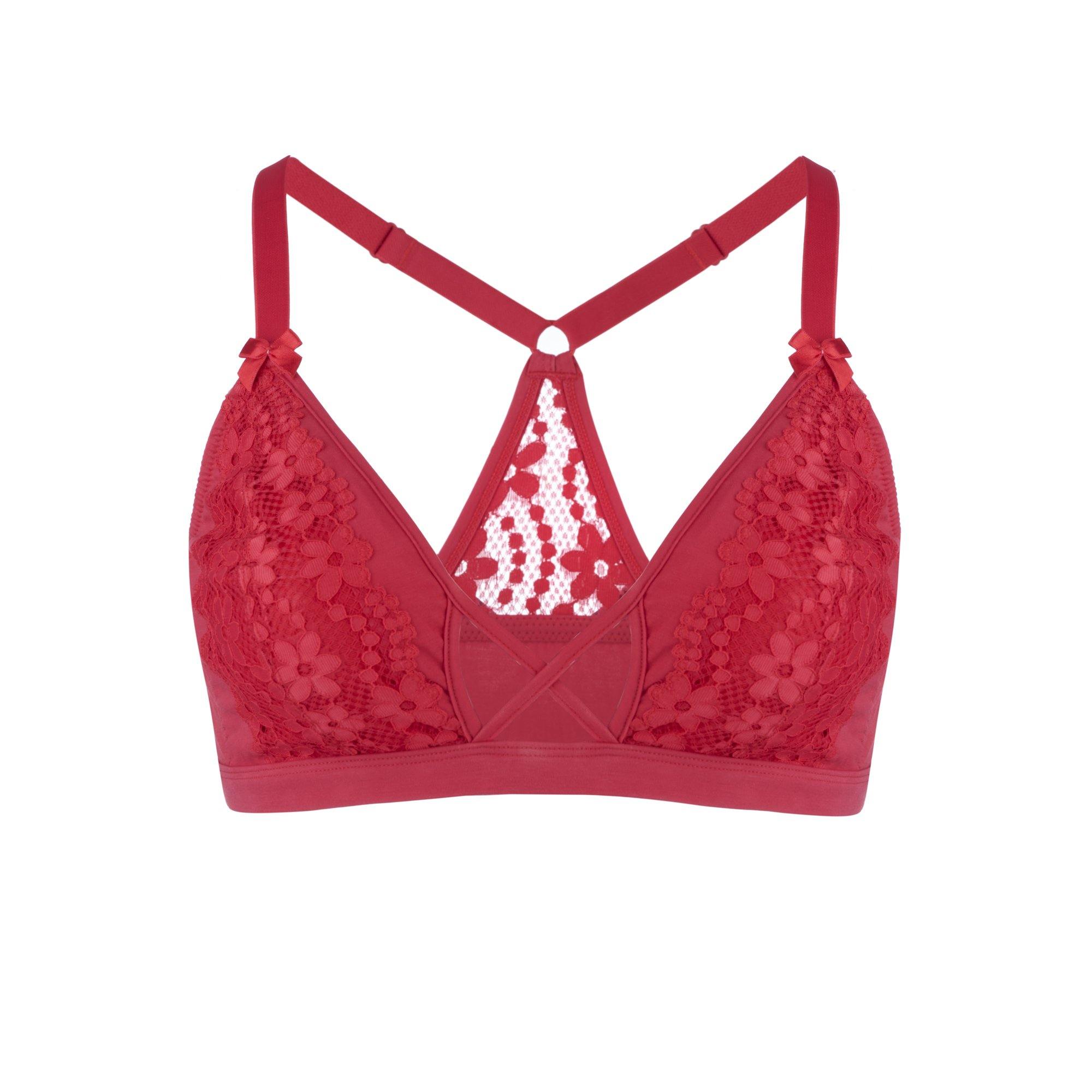 Passion Red - Lace Organic Cotton & Silk Bralette | Size: 16 | Color: Red Refurbished - Julie May Lingerie refurbished available on Cerqular