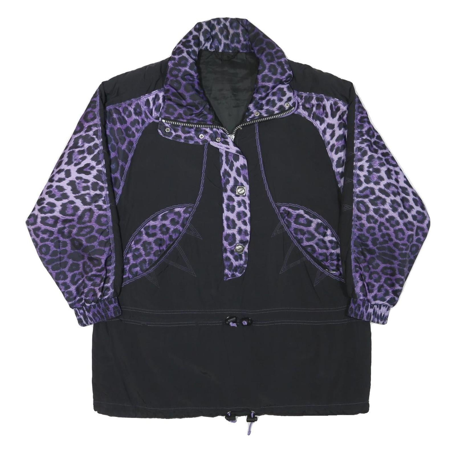 Womens Black & Purple Leopard Print Jacket L Polyester Blend Zip Casual Stylish Refurbished - N/A refurbished available on Cerqular