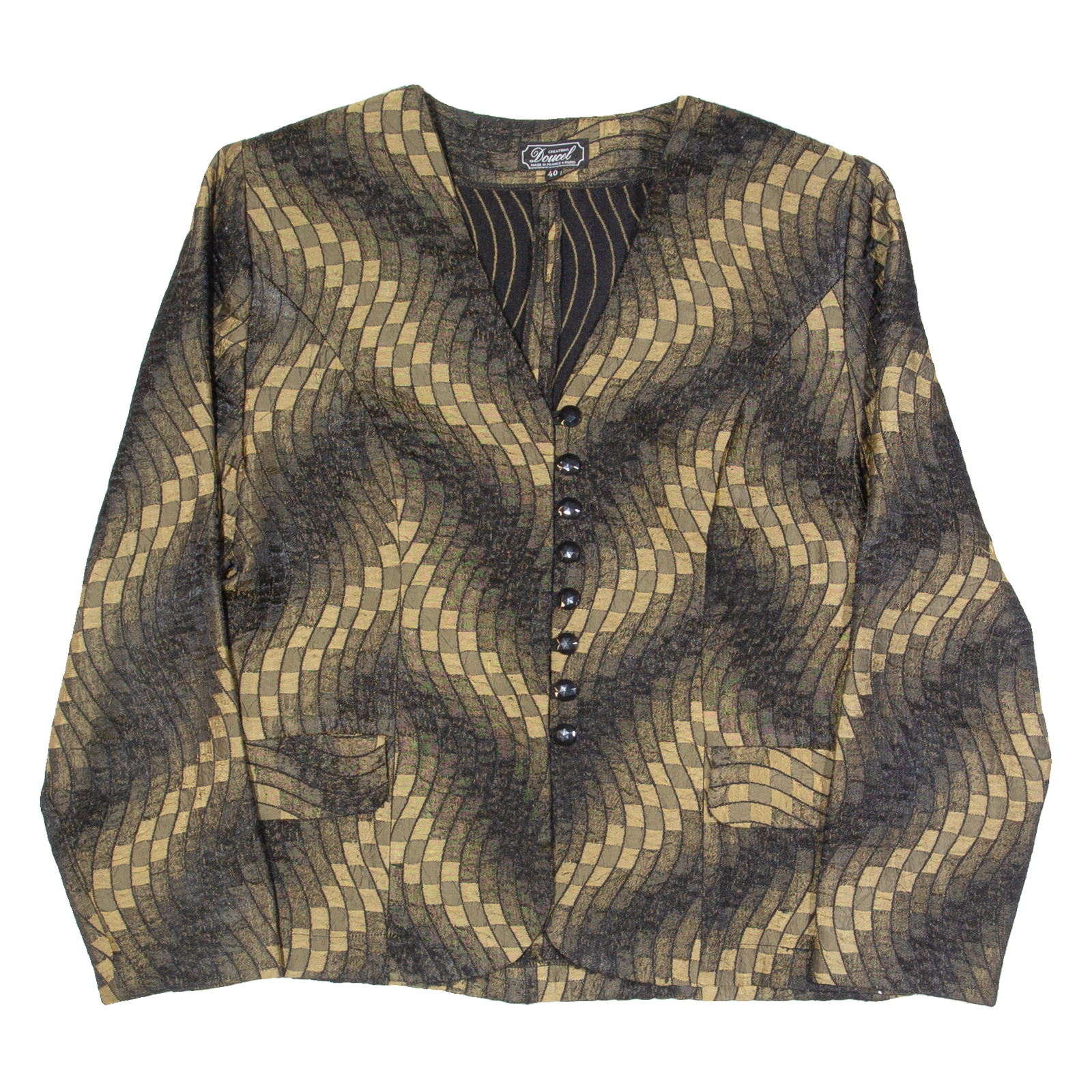 Womens Blouse Brown V-Neck Long Sleeve Crazy Pattern M Refurbished - N/A refurbished available on Cerqular
