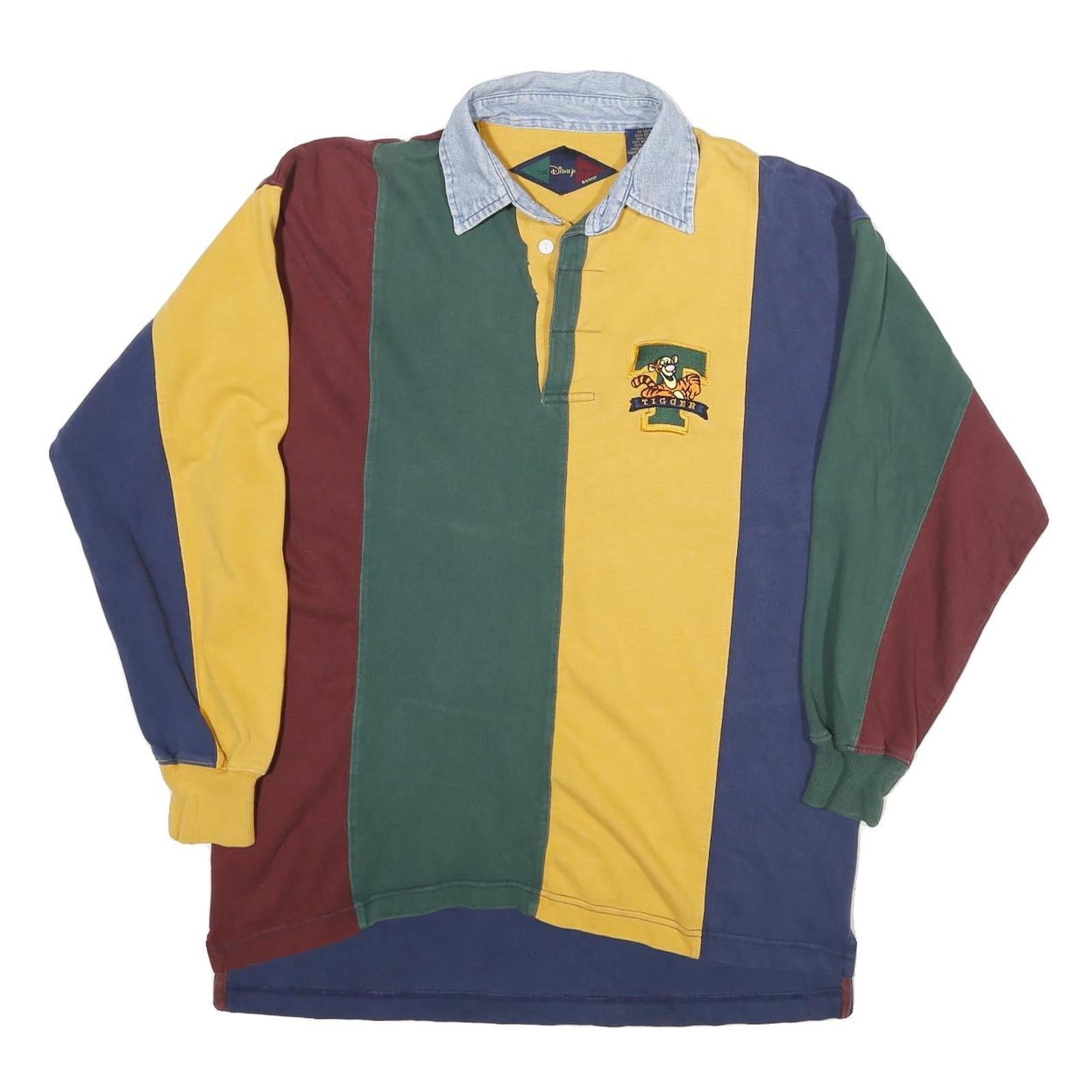 DISNEY Mens Yellow & Burgundy & Green & Blue Tigger Long Sleeve Cotton Polo Refurbished - N/A refurbished available on Cerqular