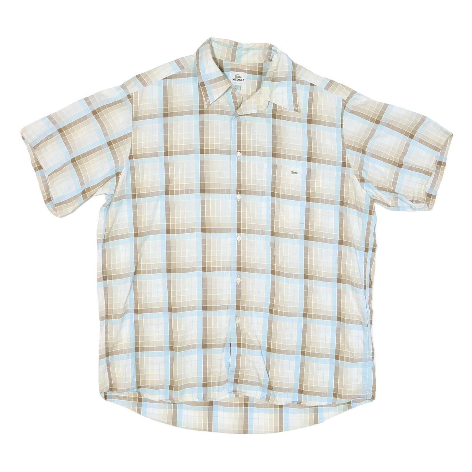 LACOSTE Mens Beige & Blue Check Shirt XL Casual Cotton Blend Short Sleeve Refurbished - N/A refurbished available on Cerqular