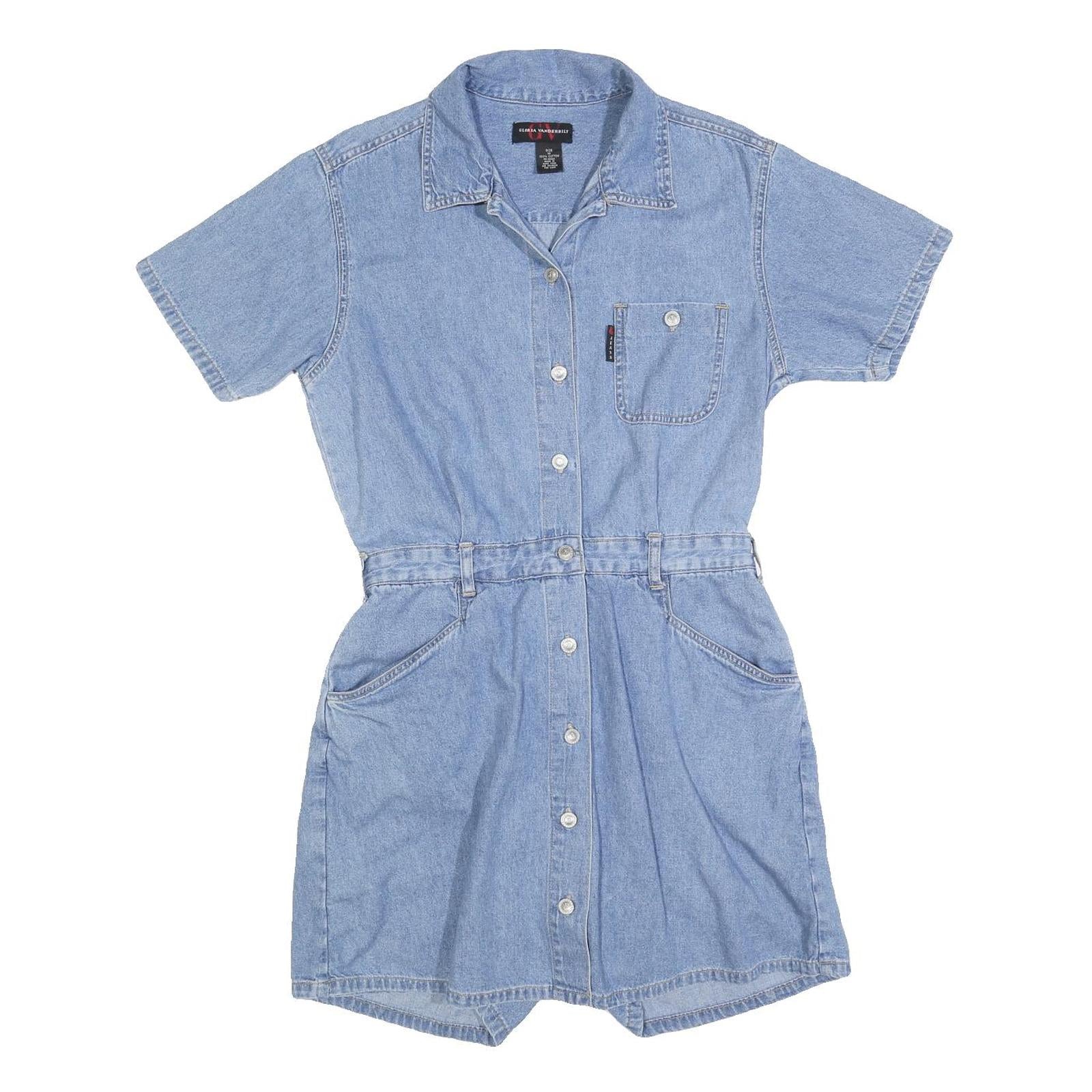 GLORIA VANDERBLIT Womens Blue Denim Playsuit Short Sleeve Button Front M Casual Refurbished - N/A refurbished available on Cerqular