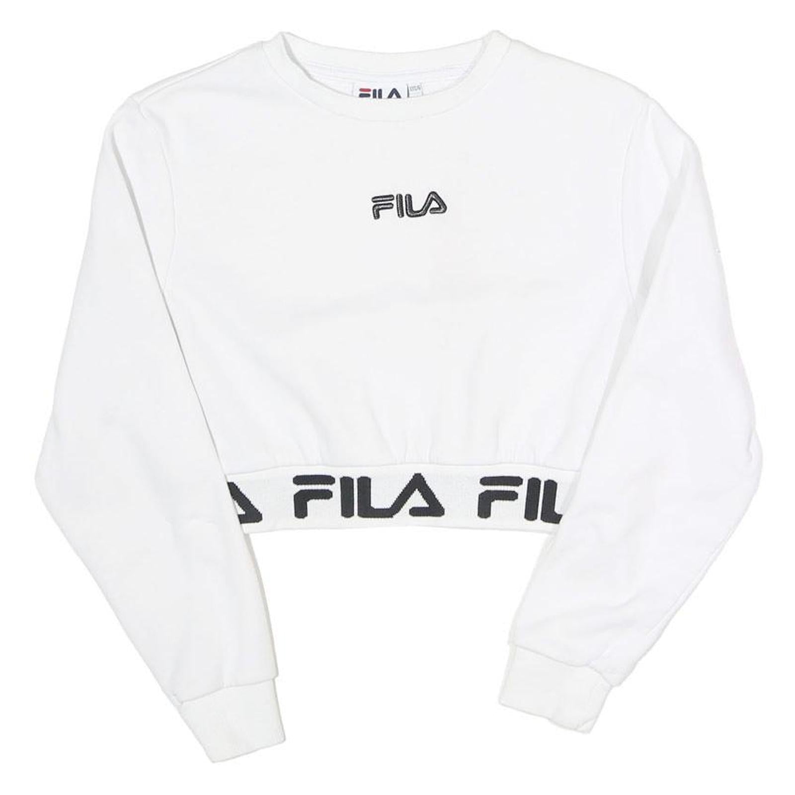 FILA Womens White Crew Neck UK 6 Cropped Sweatshirt Logo Band Bottom Refurbished - N/A refurbished available on Cerqular