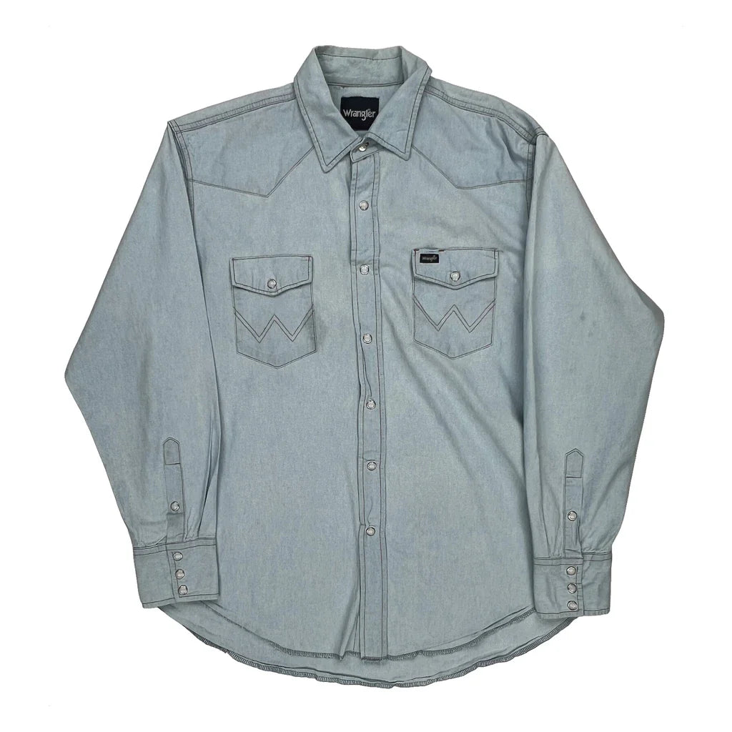 Wrangler Denim Shirt - XL Light Wash Cotton Refurbished - Thrifted (note: this is a term often used to describe second- refurbished available on Cerqular