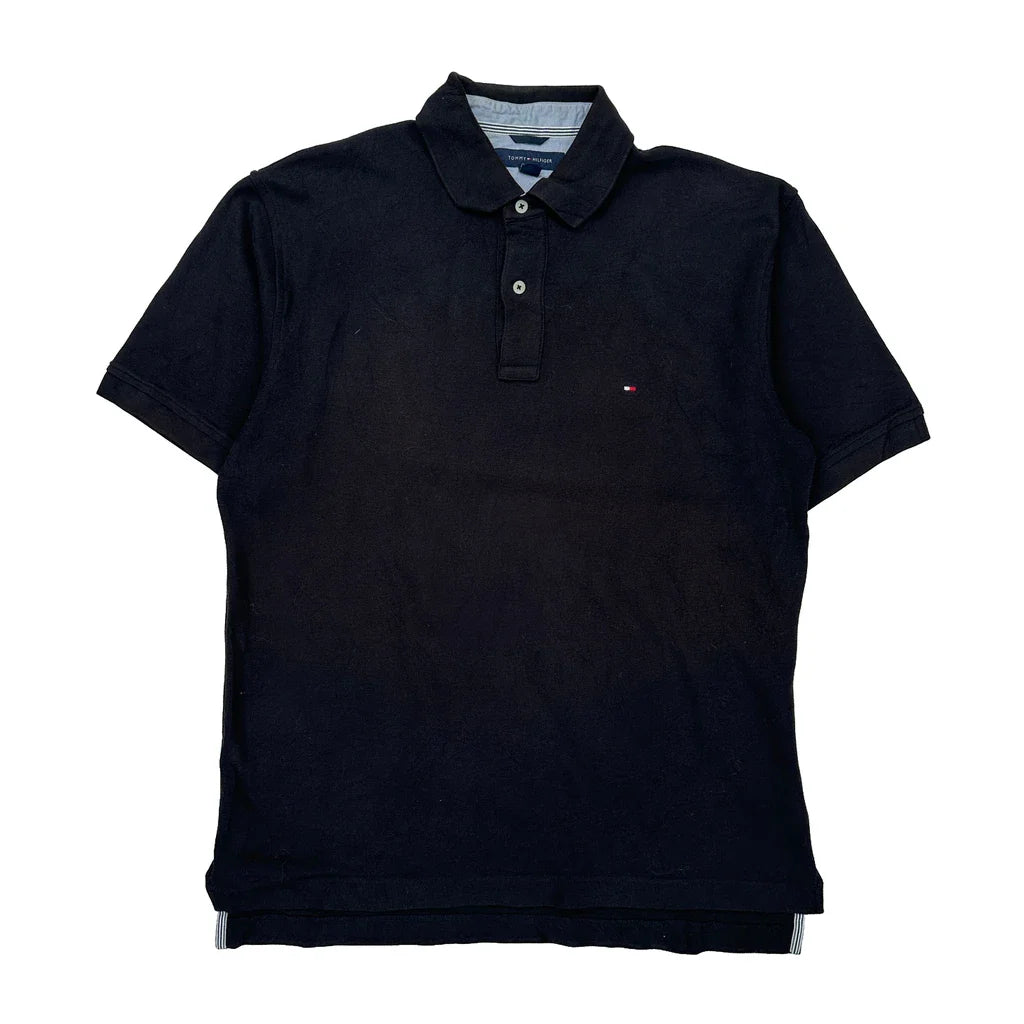 Tommy Hilfiger Polo Shirt - Large Black Cotton Refurbished - Thrifted (note: this is a term often used to describe second- refurbished available on Cerqular