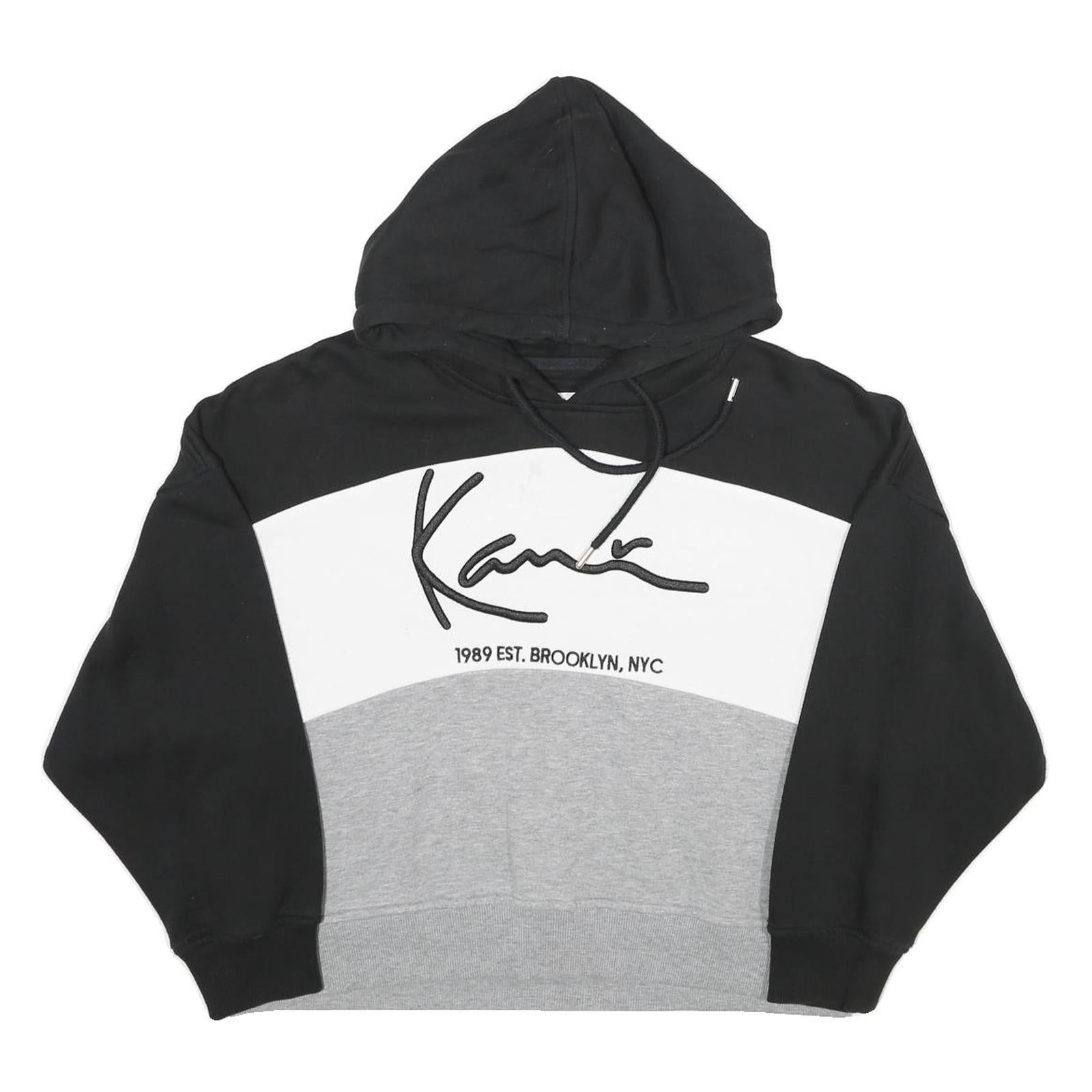 KARL KANI Womens Black & White Grey Signature Hoodie XS Streetwear Cropped Refurbished - N/A refurbished available on Cerqular