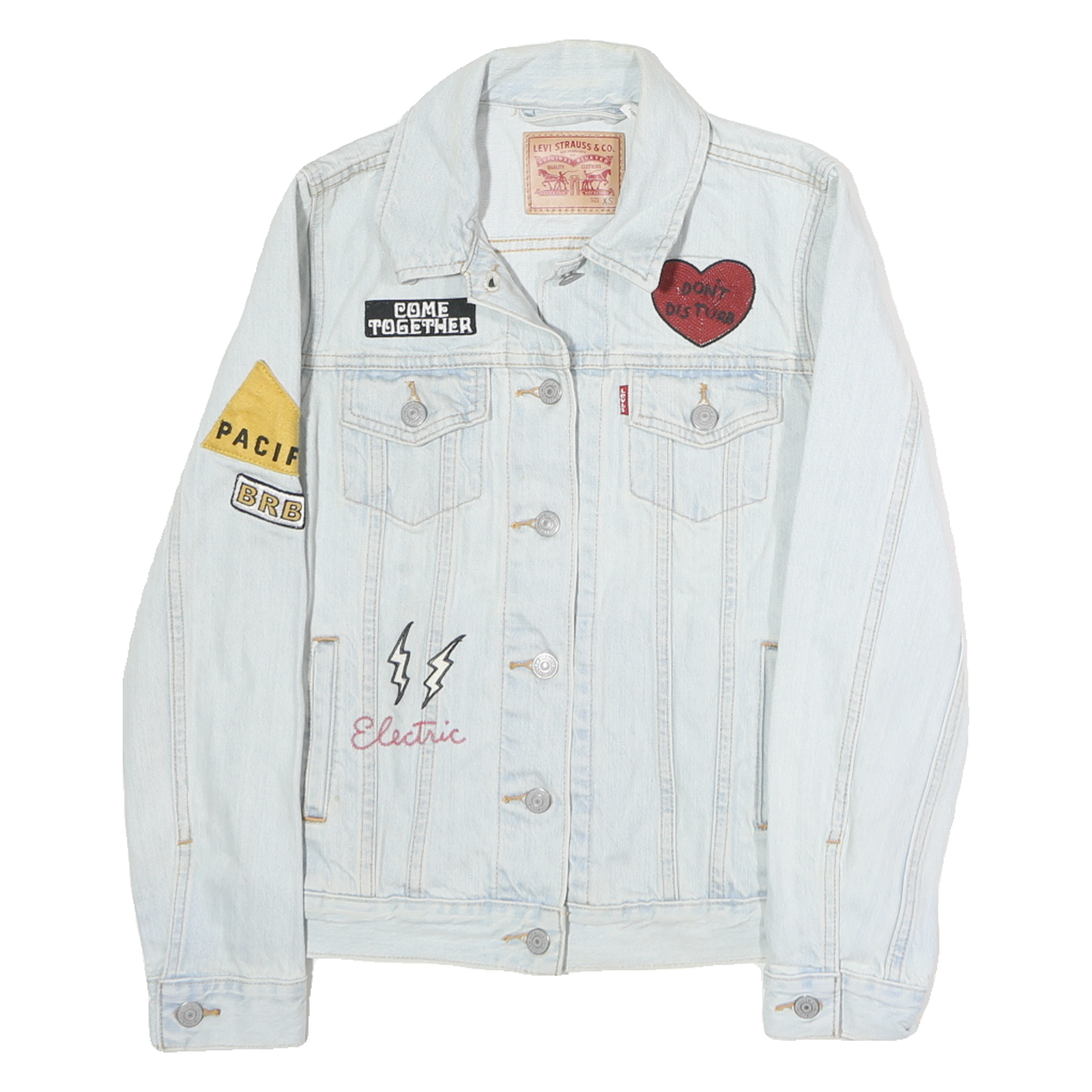 LEVI'S Womens Blue Denim Cotton Embroidered Jacket XS Button Closure Refurbished - N/A refurbished available on Cerqular