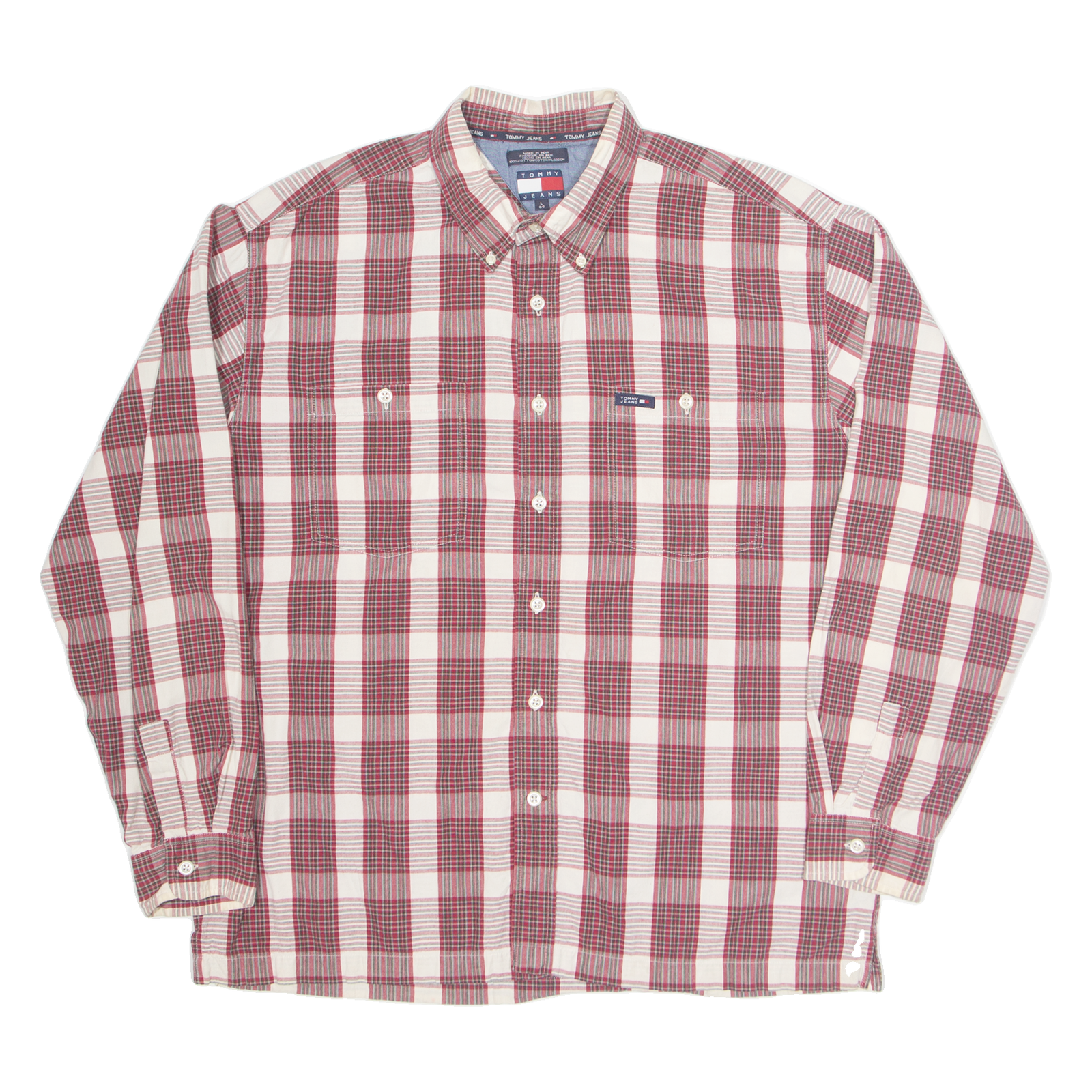 TOMMY JEANS Mens Shirt Red Check Long Sleeve L Refurbished - N/A refurbished available on Cerqular