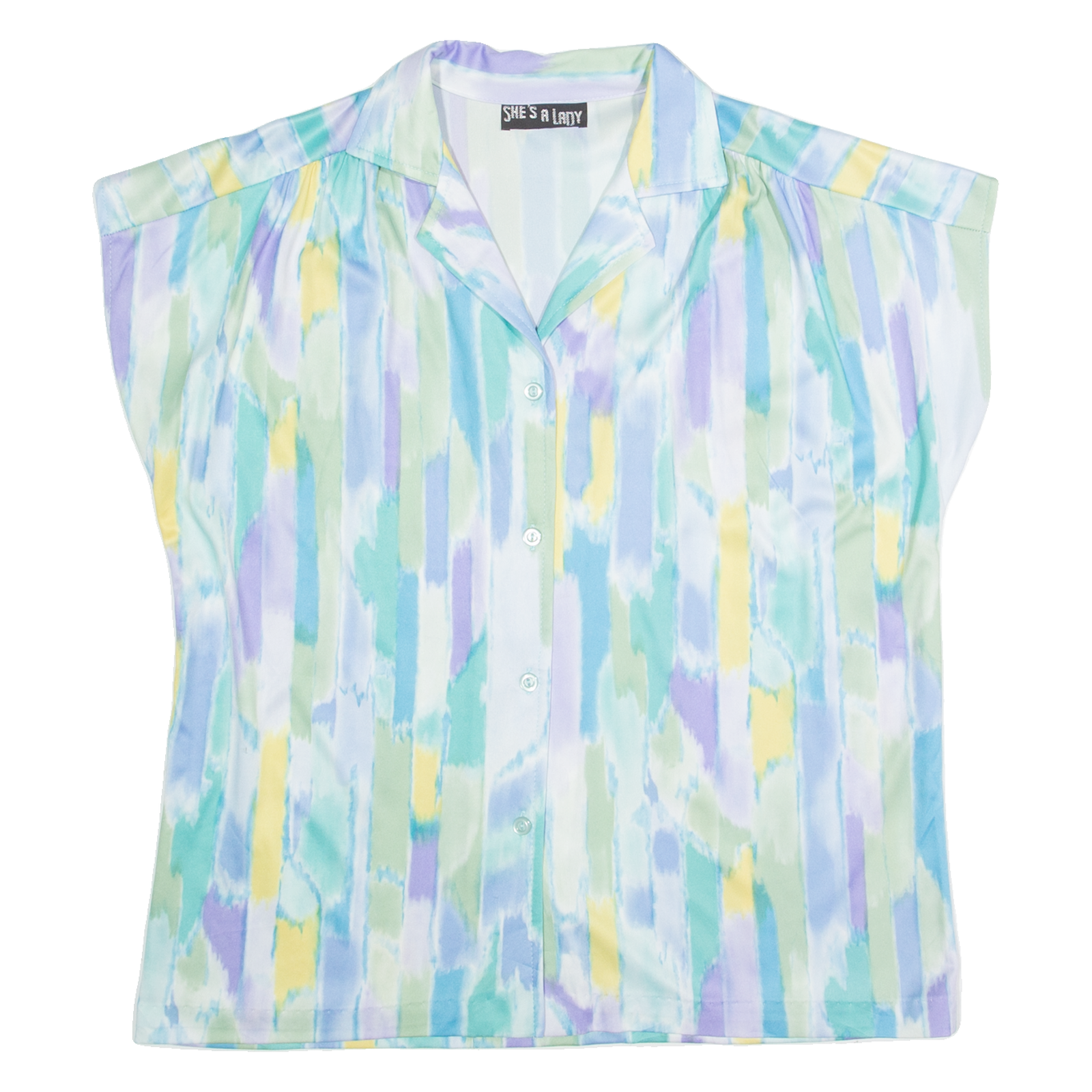 SHE'S A LADY Womens Printed Shirt Blue Collared 90s Crazy Pattern M Refurbished - N/A refurbished available on Cerqular