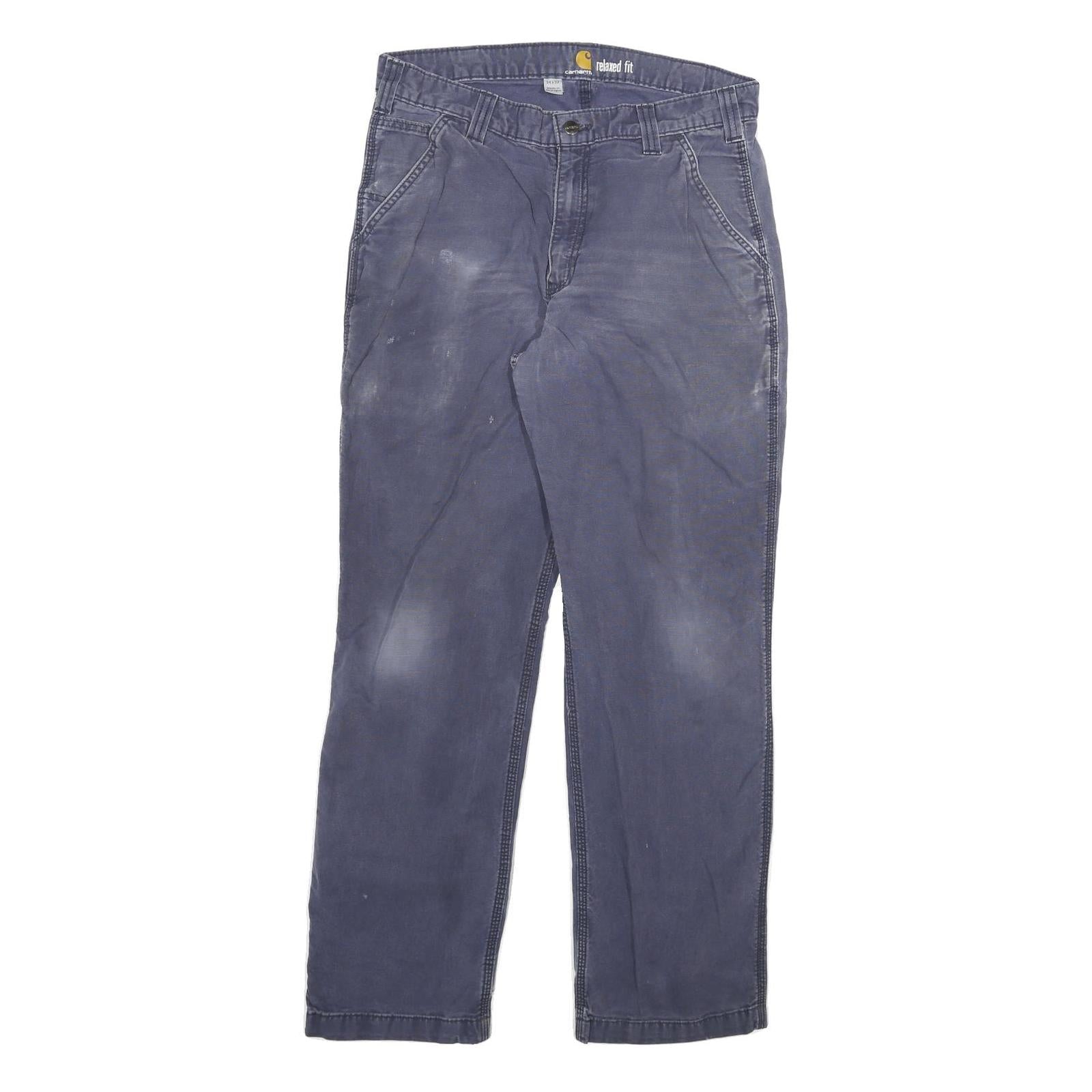 CARHARTT Mens Cotton Blend Blue Relaxed Fit Straight Leg Trousers W34 L32 Refurbished - N/A refurbished available on Cerqular