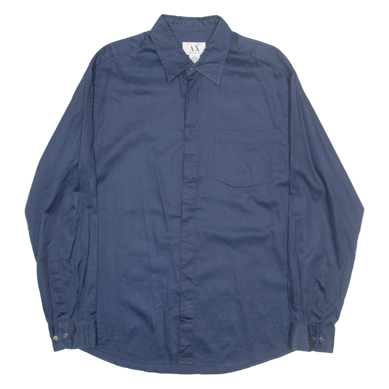 ARMANI EXCHANGE Mens Plain Shirt Blue Long Sleeve L Refurbished - N/A refurbished available on Cerqular
