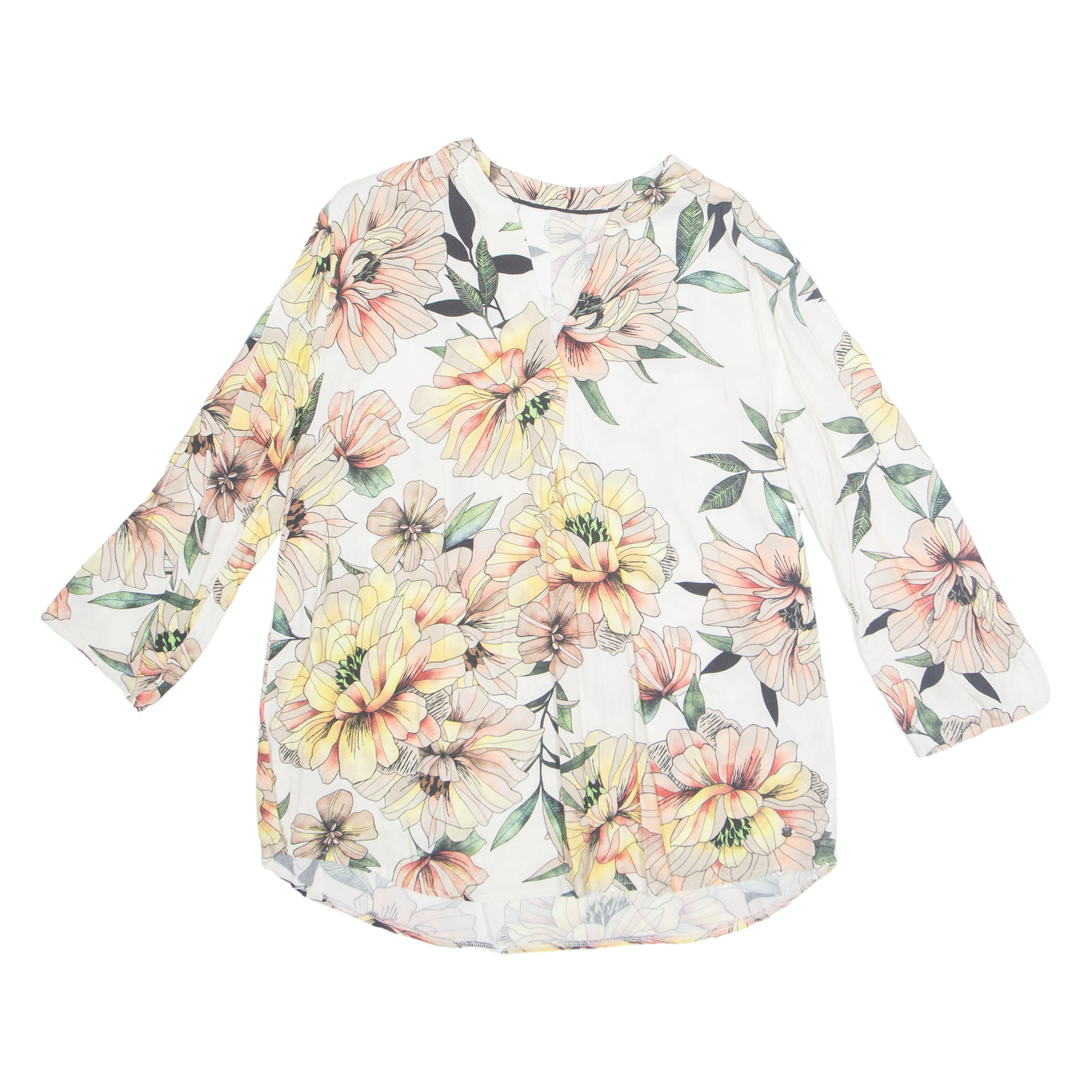 Womens Printed Blouse Beige V-Neck Long Sleeve Viscose Floral S Refurbished - N/A refurbished available on Cerqular