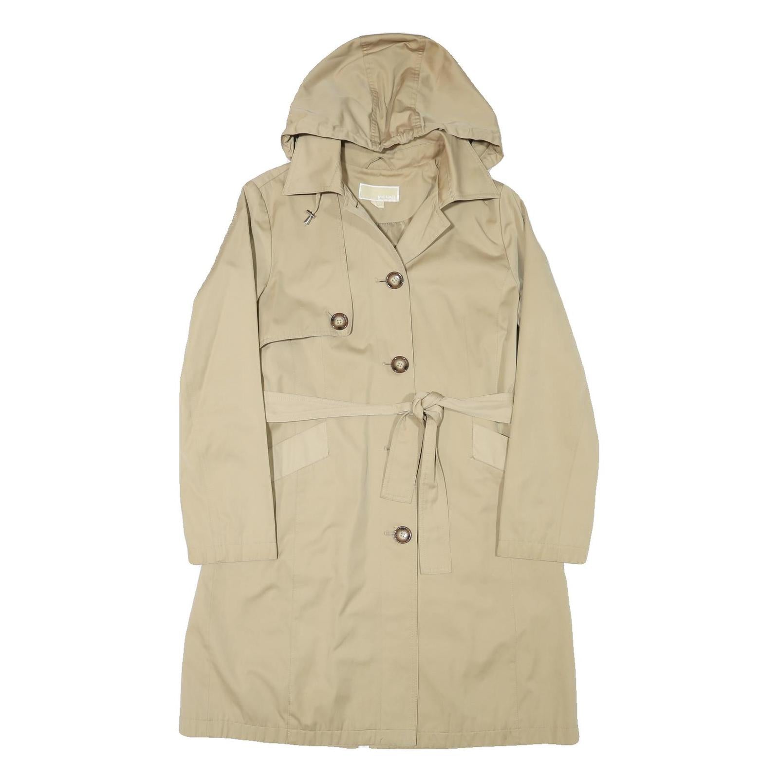 MICHAEL KORS Womens Beige Button Jacket M Polyester Blend Hooded Classic Trench Refurbished - N/A refurbished available on Cerqular