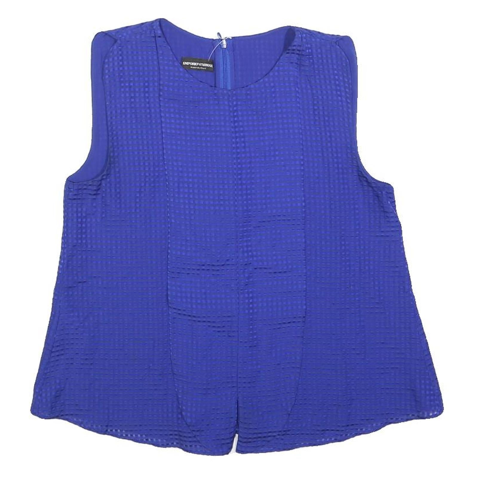 EMPORIO ARMANI Womens Blue Sleeveless Round Neck Top Size S Silk Blend Textured Refurbished - N/A refurbished available on Cerqular