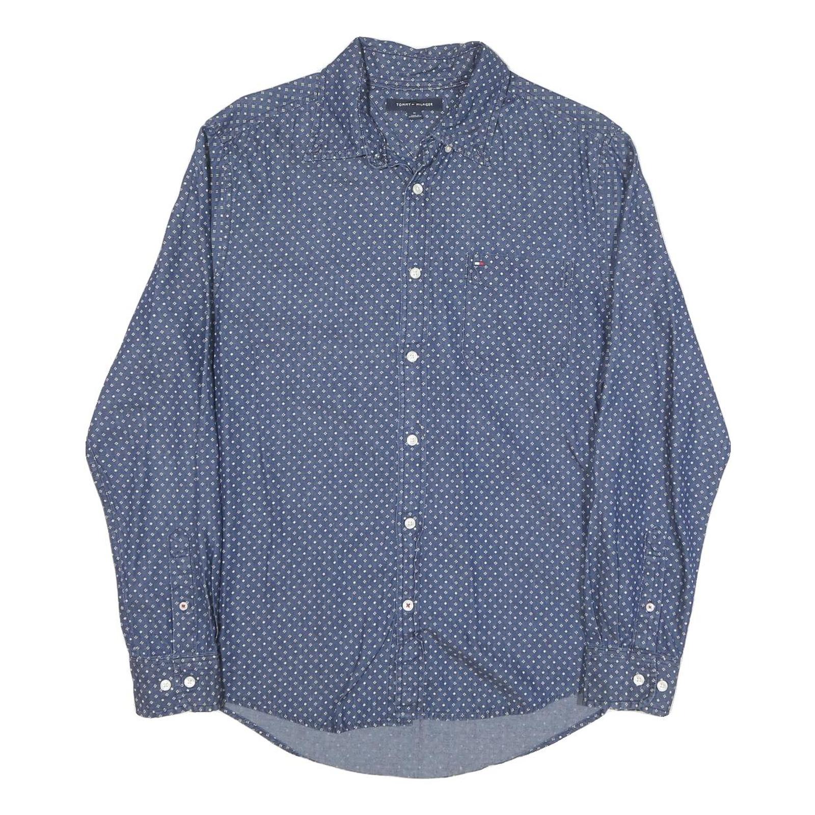 TOMMY HILFIGER Mens Blue & White Patterned Shirt M Cotton Blend Casual Button Refurbished - N/A refurbished available on Cerqular
