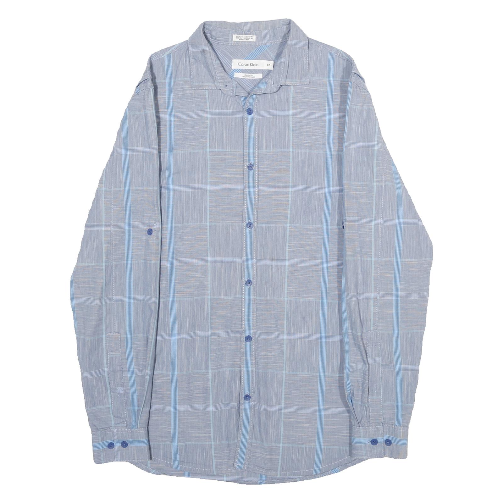 CALVIN KLEIN Mens Blue Pattern Shirt S Cotton Long Sleeve Button Formal Refurbished - N/A refurbished available on Cerqular