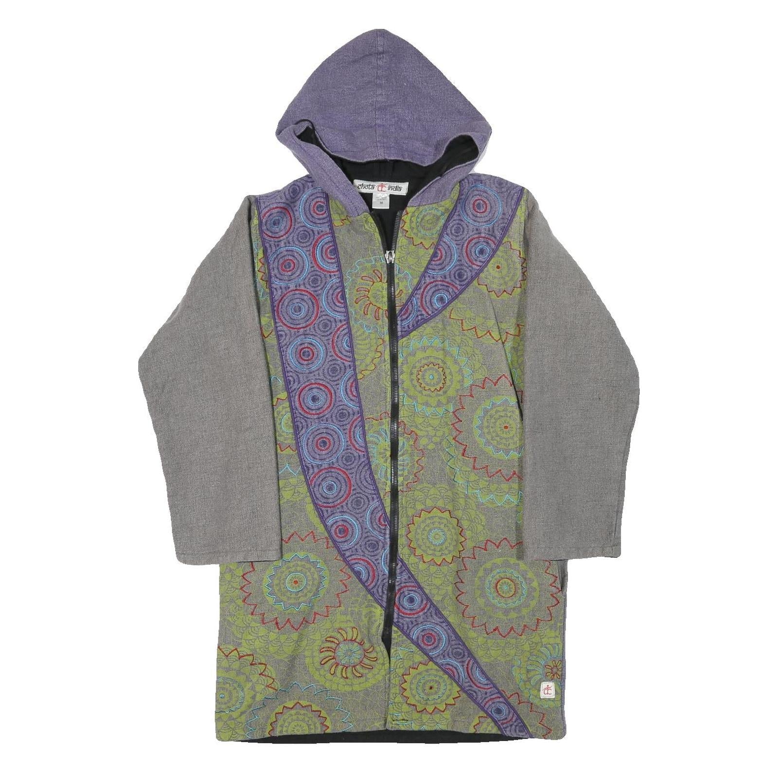 CHOTA INDIA Womens Green & Purple Hooded Zip Cotton Blend Jacket M Ethnic Print Refurbished - N/A refurbished available on Cerqular