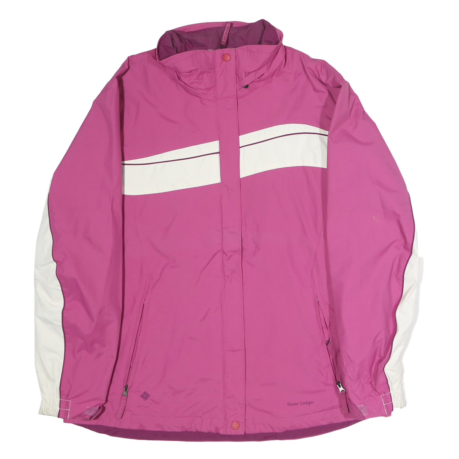 COLUMBIA Womens Pink & White Outdoor Jacket L Polyester Zip Plain Refurbished - N/A refurbished available on Cerqular