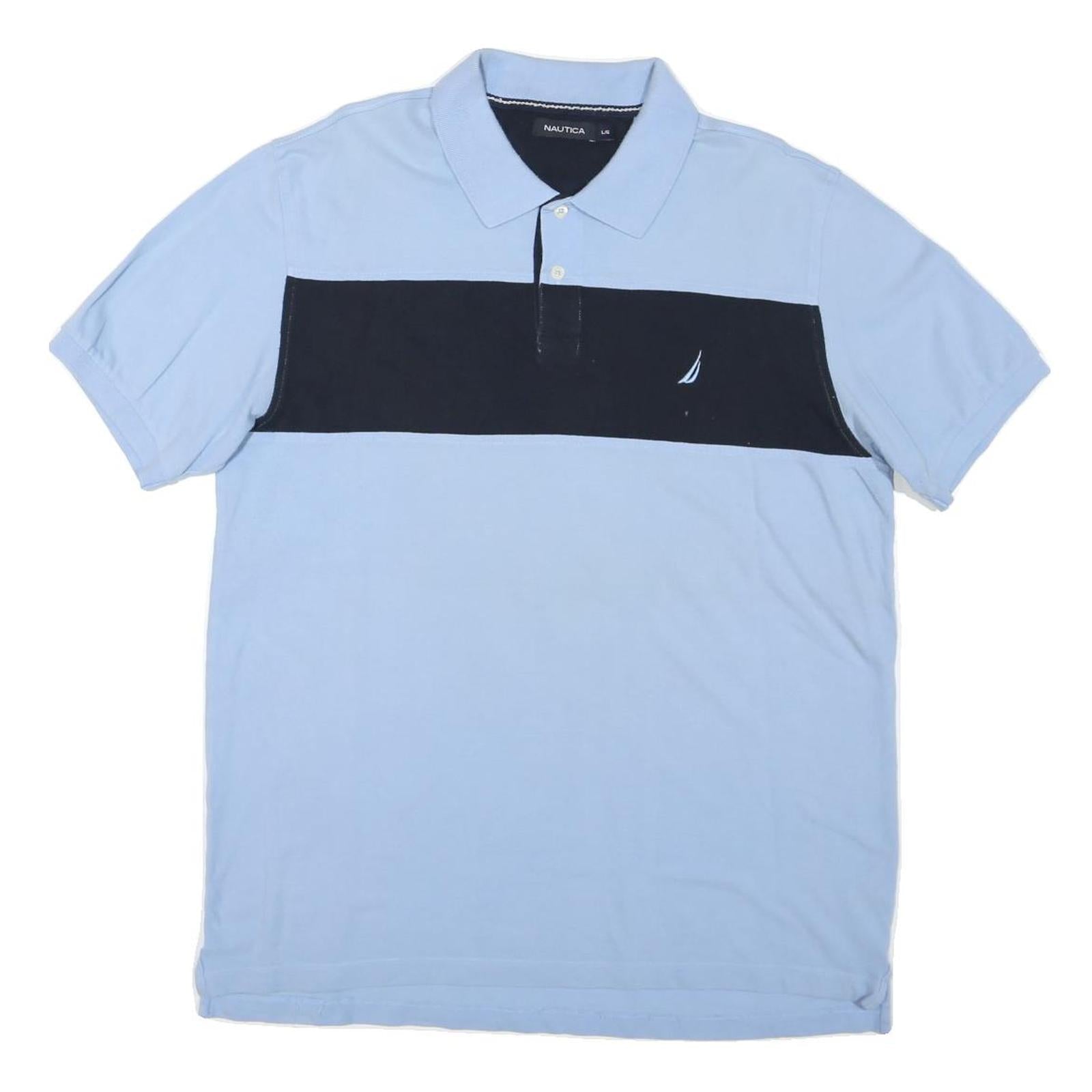 NAUTICA Mens Blue & Black Block Short Sleeve L Cotton Blend Polo Shirt Refurbished - N/A refurbished available on Cerqular