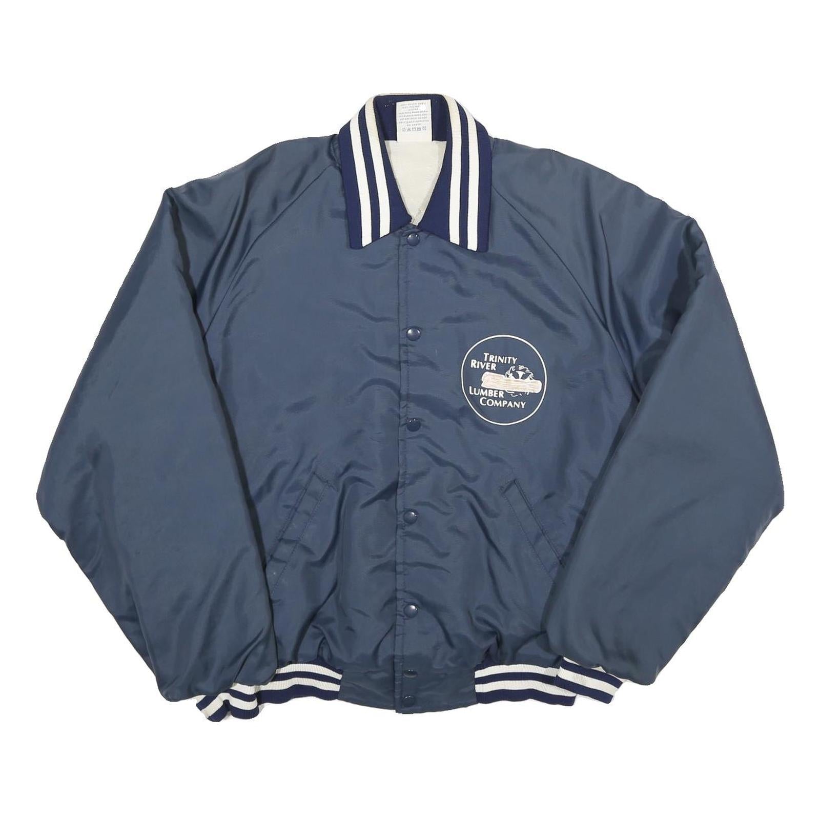 USA Mens Blue White Stripe Lumber Company Button Jacket L Nylon Casual Retro Refurbished - N/A refurbished available on Cerqular
