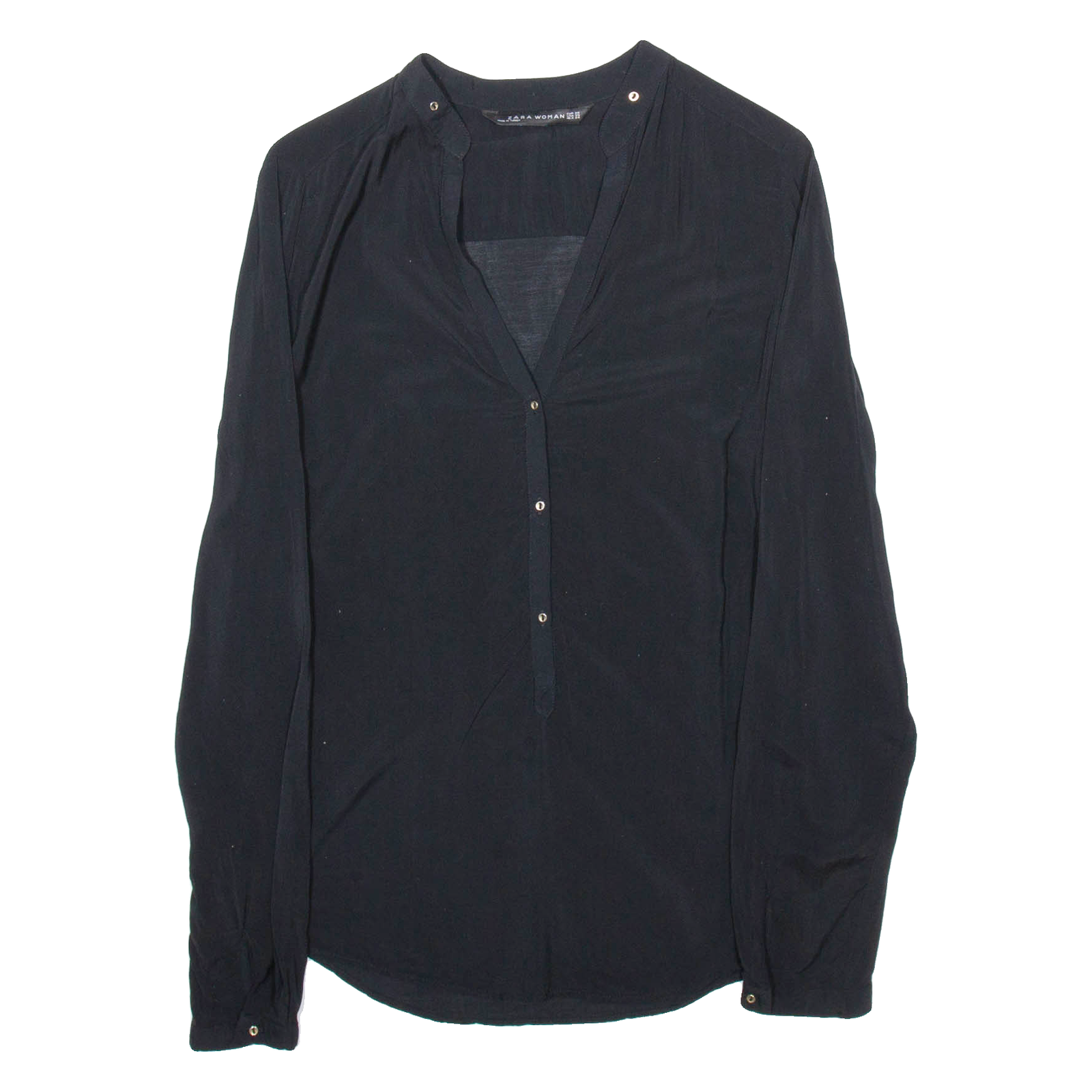 ZARA Womens Shirt Black V-Neck Long Sleeve XS Refurbished - N/A refurbished available on Cerqular