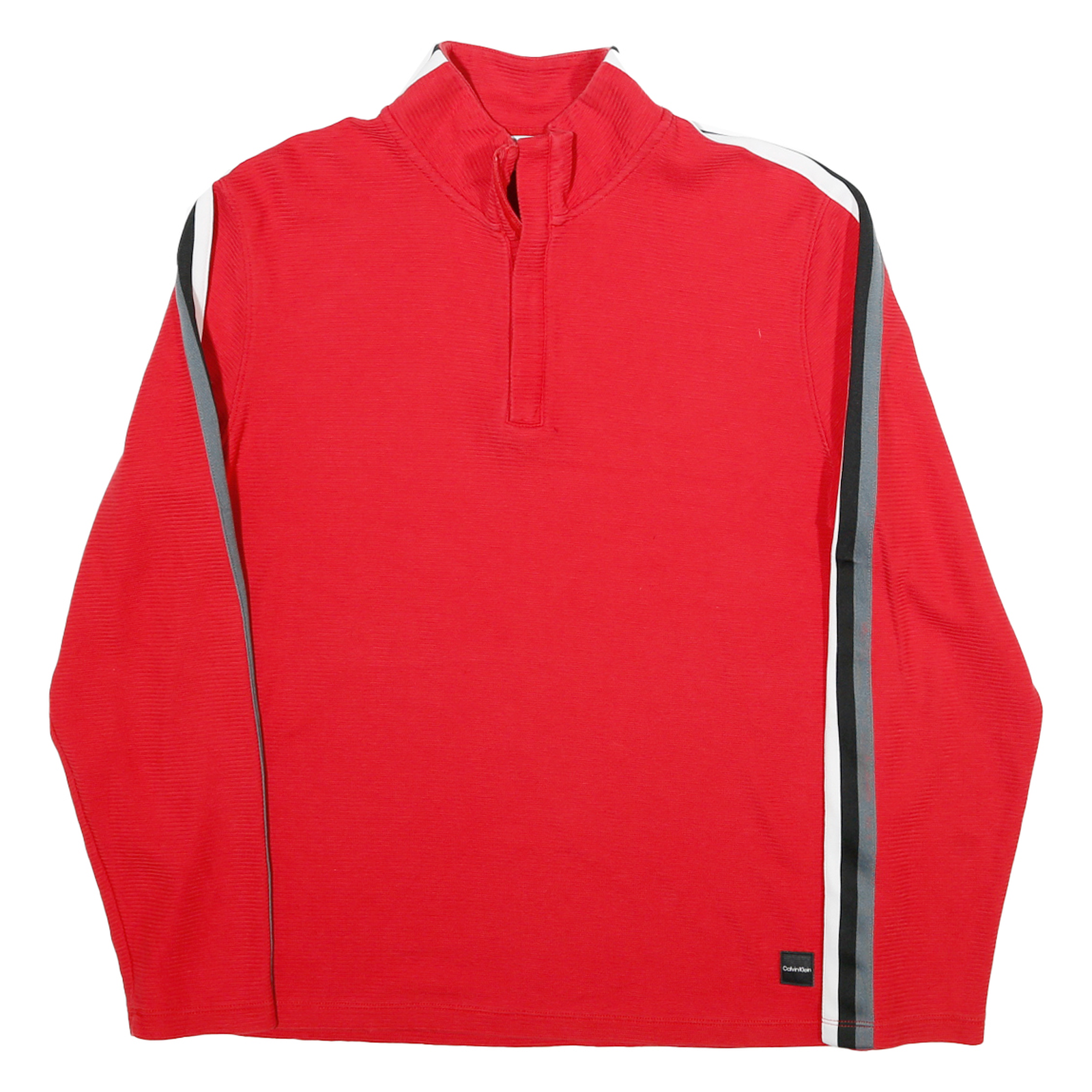 CALVIN KLEIN Mens Red Striped 1/4 Zip Sweatshirt M Cotton Blend Stylish Refurbished - N/A refurbished available on Cerqular