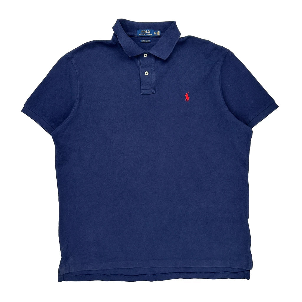 Polo By Ralph Lauren Slim Fit Polo Shirt - XL Blue Cotton Refurbished - Thrifted (note: this is a term often used to describe second- refurbished available on Cerqular