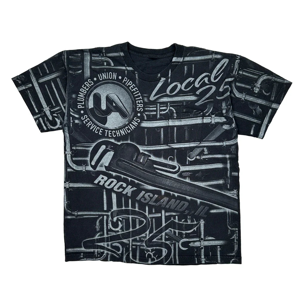 Local 25 Graphic T-Shirt - Large Black Cotton Refurbished - Thrifted (note: this is a term often used to describe second- refurbished available on Cerqular