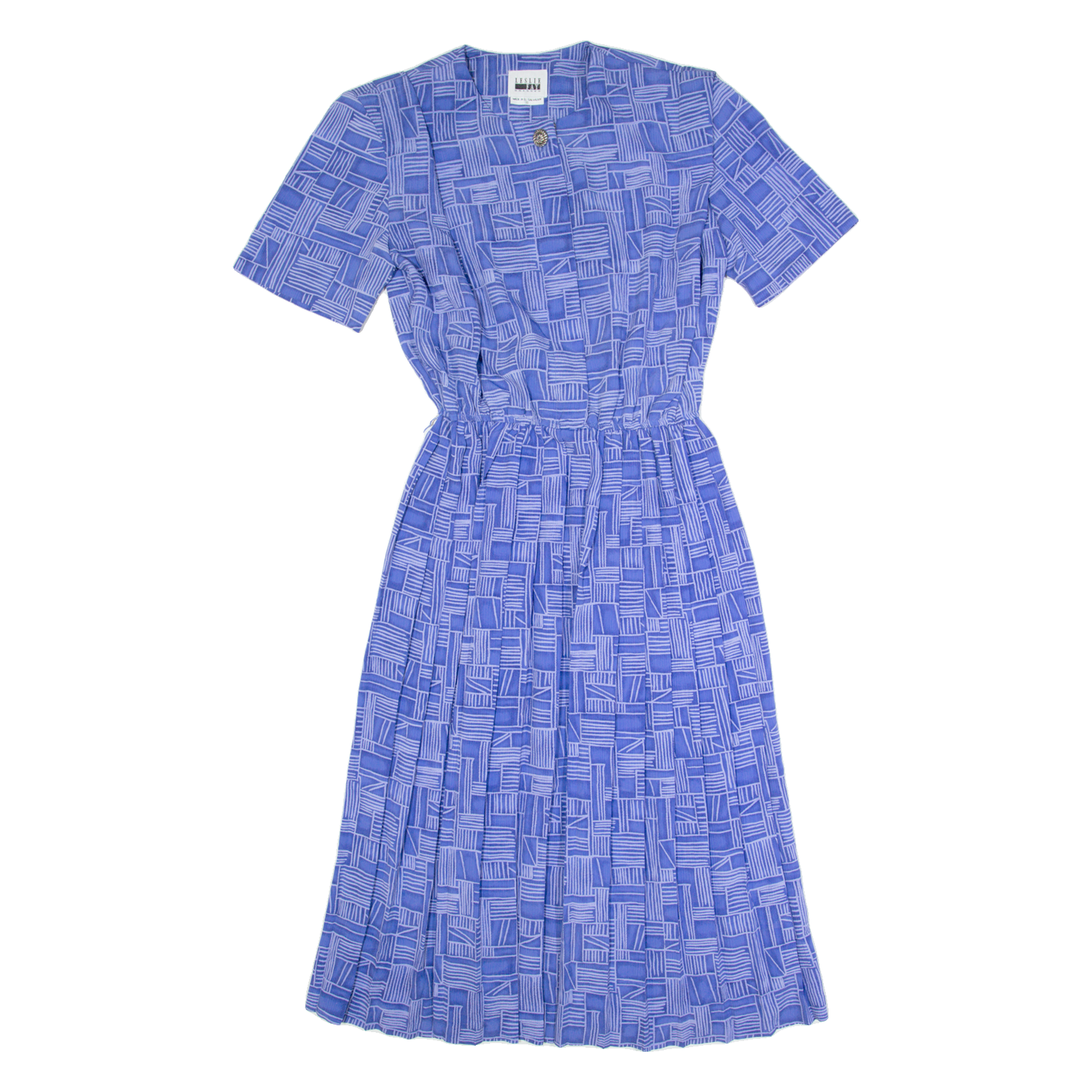 LESLIE FAY Womens A-Line Dress Blue 90s Geometric Short Sleeve Midi S Refurbished - N/A refurbished available on Cerqular