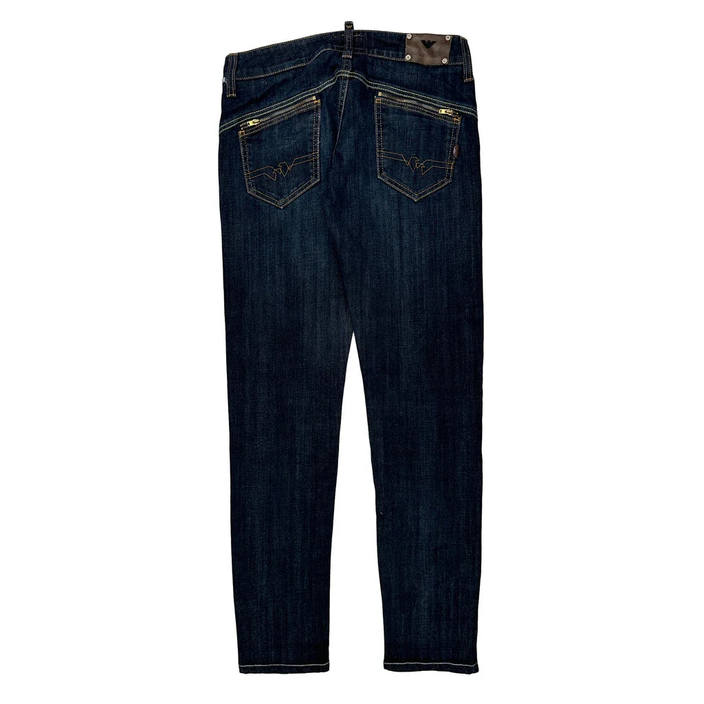 Emporio Armani Slim Fit Jeans - 30W 30L Dark Wash Cotton Refurbished - Thrifted (note: this is a term often used to describe second- refurbished available on Cerqular
