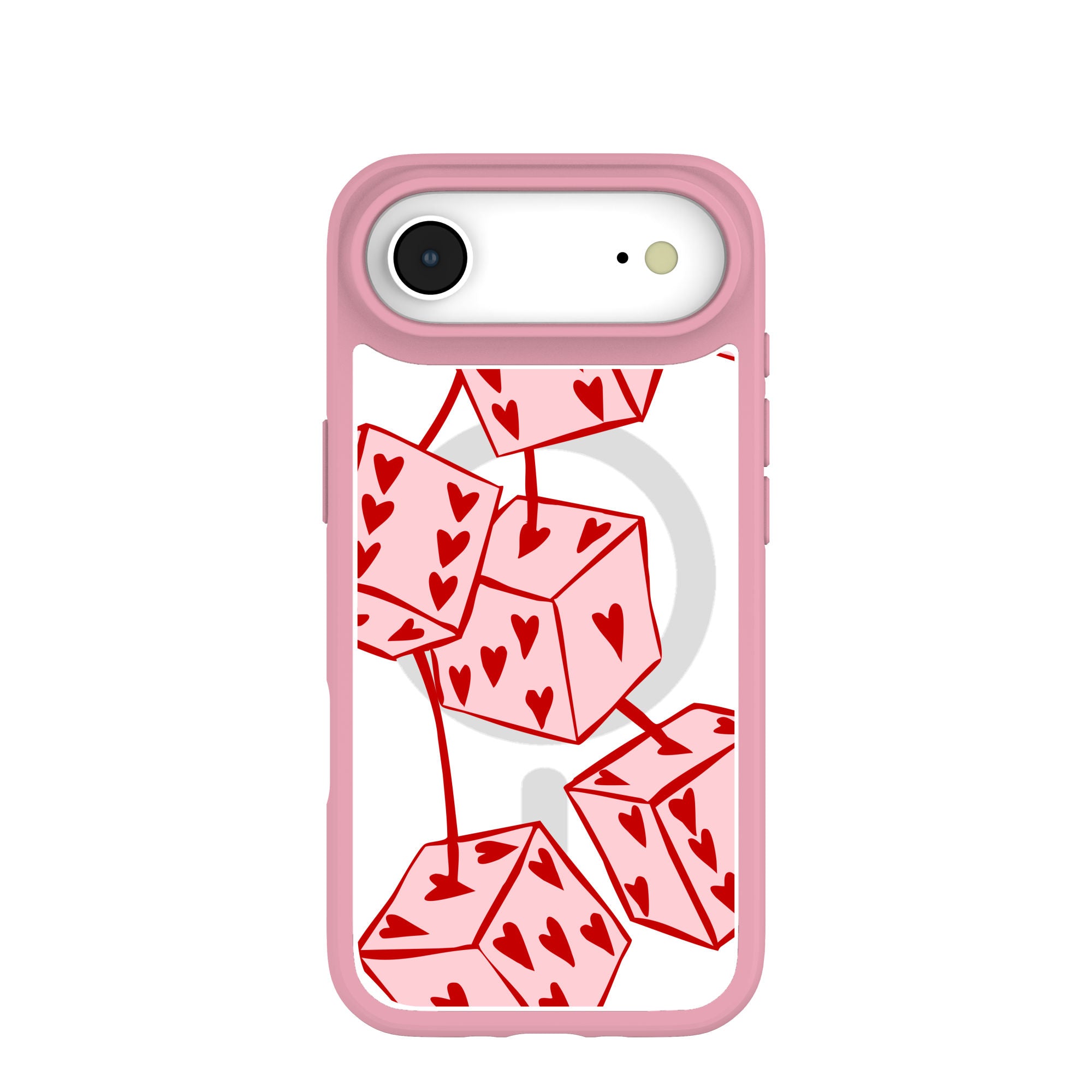 Clear Dicey Cherries iPhone Air Case With Petal Pink Ridge (MagSafe included) Refurbished - Pela Case refurbished available on Cerqular