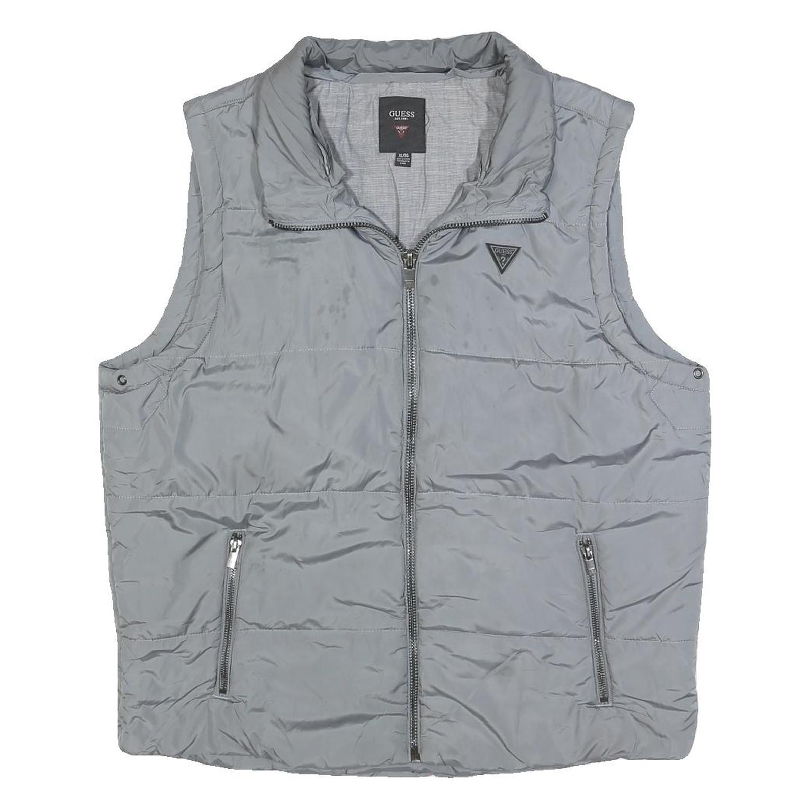 GUESS Mens Grey Zip Jacket XL Polyester Blend Plain Sleeveless Casual Refurbished - N/A refurbished available on Cerqular