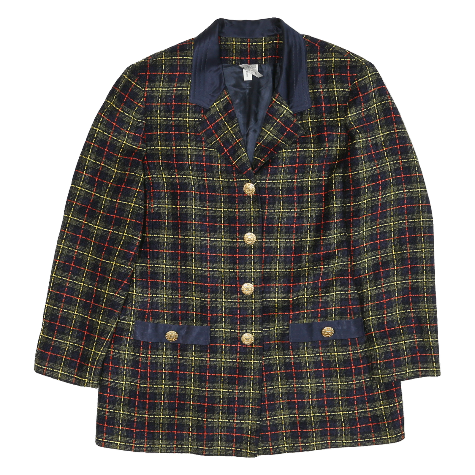 Womens Black & Yellow Check Jacket L Acetate Button Closure Classic Fit Stylish Refurbished - N/A refurbished available on Cerqular