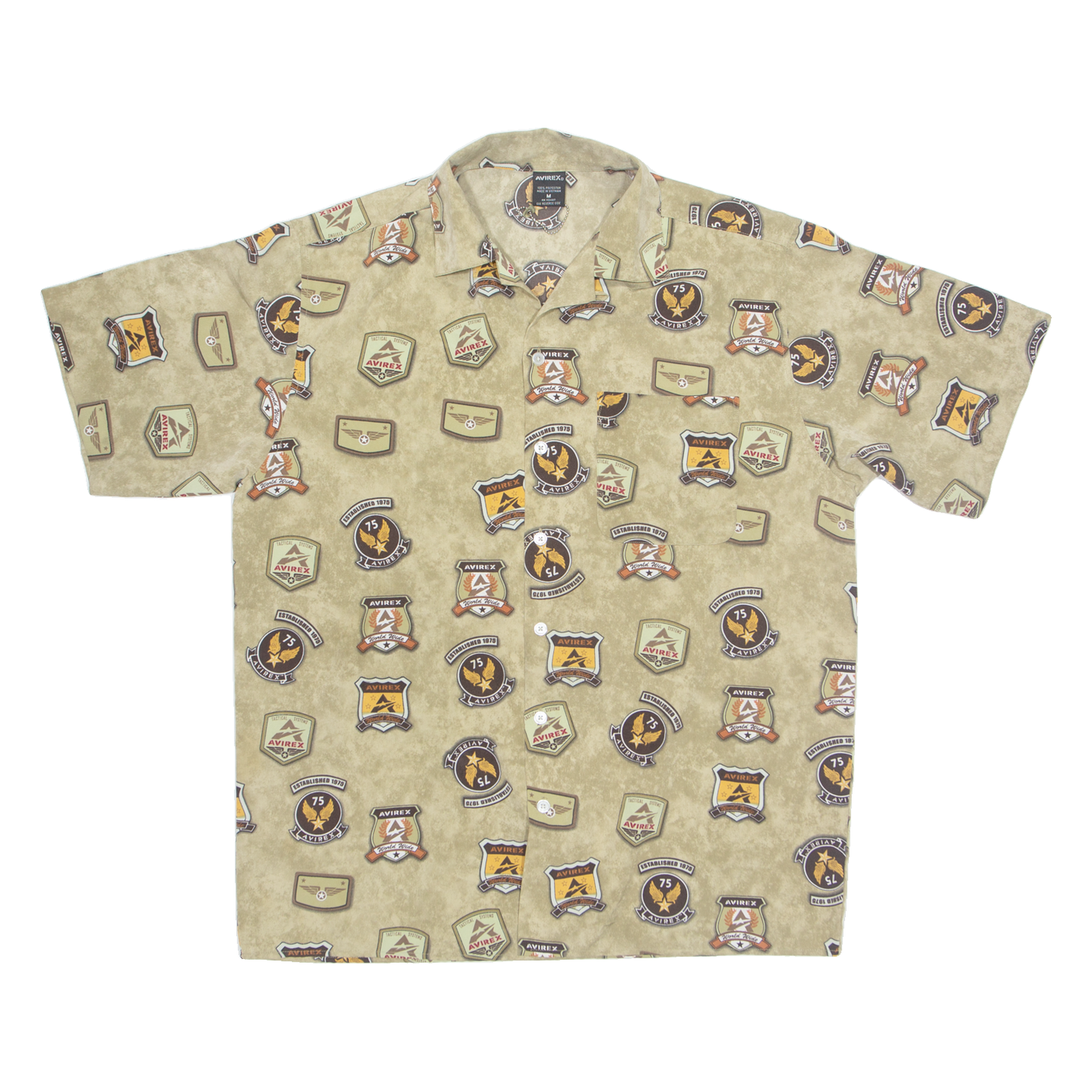 AVIREX Badge Print Mens Shirt Brown Patchwork M Refurbished - N/A refurbished available on Cerqular