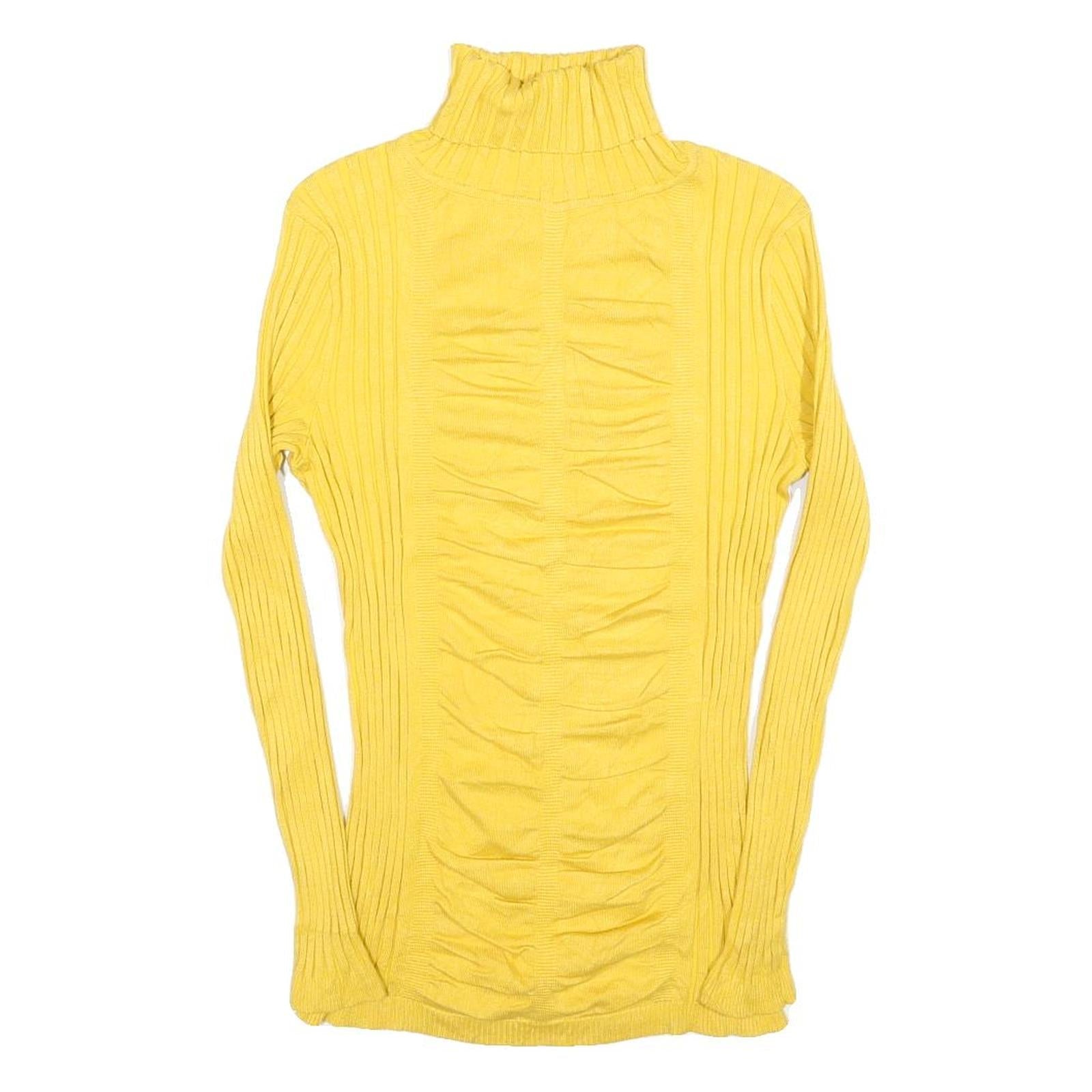 ITS OUR TIME Womens Yellow Plain Rib Knit Roll Neck Jumper L Lightweight Stretch Refurbished - N/A refurbished available on Cerqular