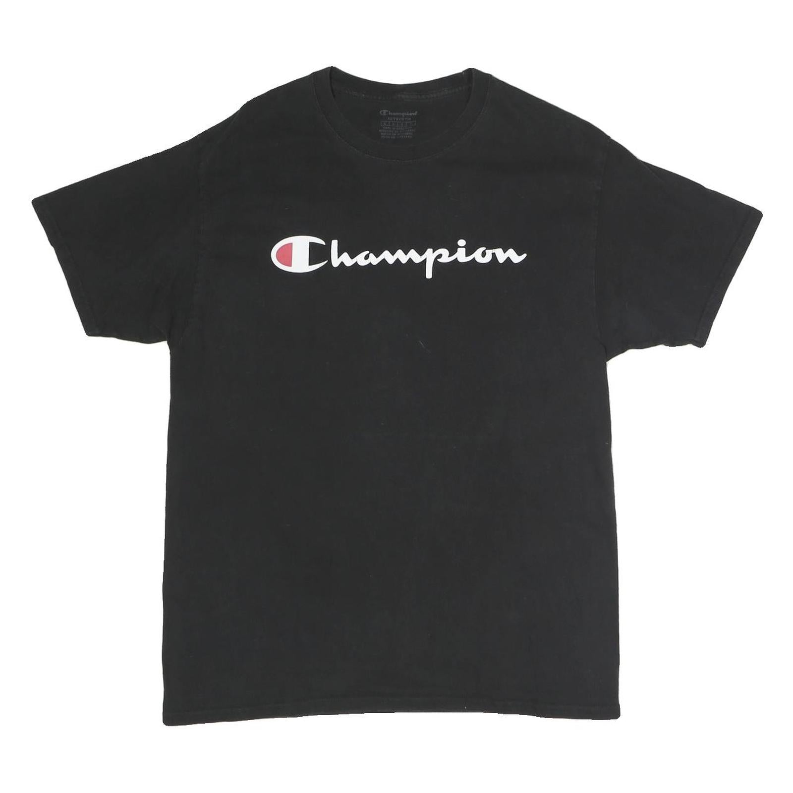 CHAMPION Mens Black Cotton Graphic T-Shirt L Short Sleeve Crew Neck Logo Refurbished - N/A refurbished available on Cerqular