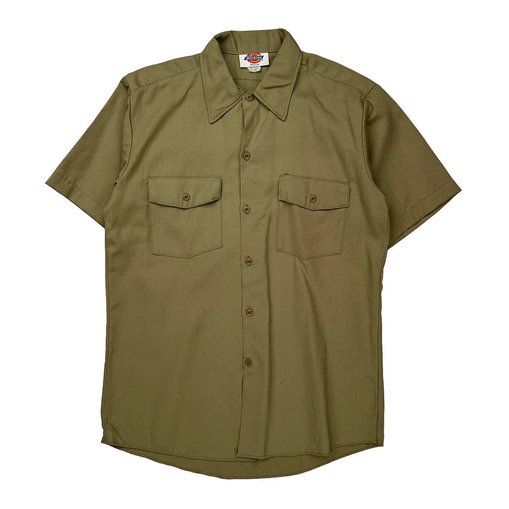 Steel Buildings Contractors Dickies Short Sleeve Shirt - Medium Khaki Cotton Refurbished - Thrifted (note: this is a term often used to describe second- refurbished available on Cerqular