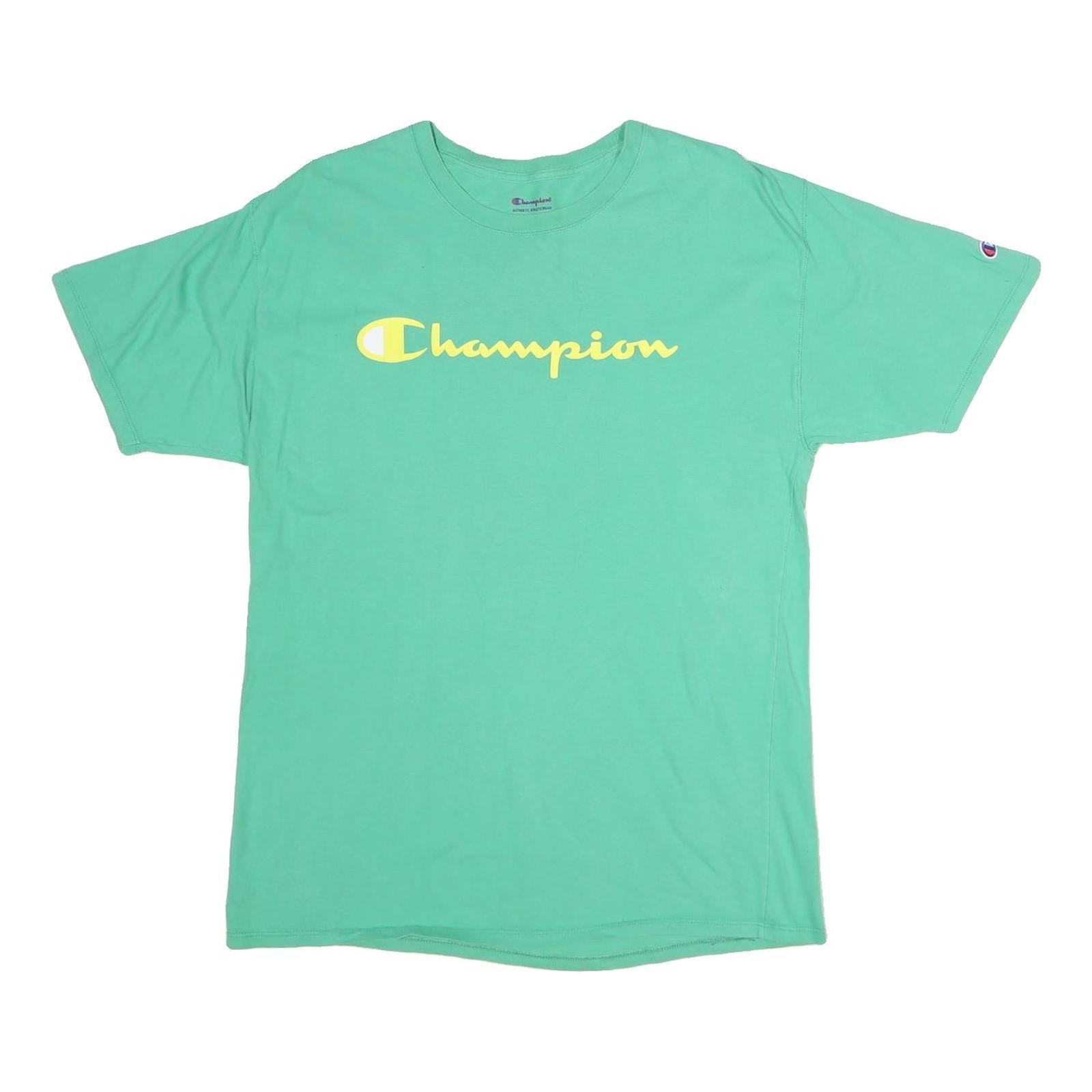 CHAMPION Mens Green Yellow Logo Graphic T-Shirt L Short Sleeve Crew Neck Casual Refurbished - N/A refurbished available on Cerqular
