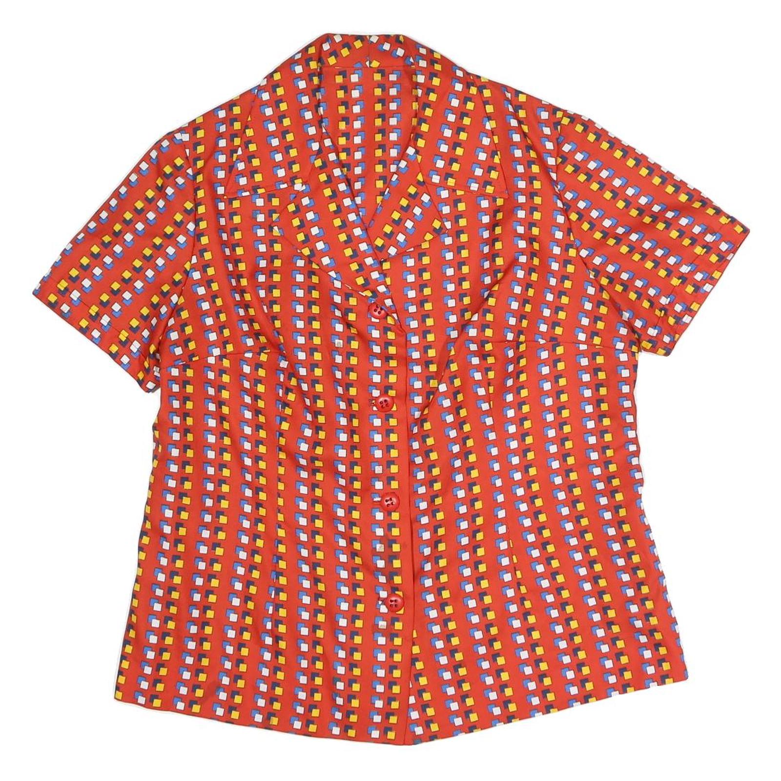 Womens Red Printed Shirt Short Sleeve Button Neck XL Synthetic Blend Retro Refurbished - N/A refurbished available on Cerqular