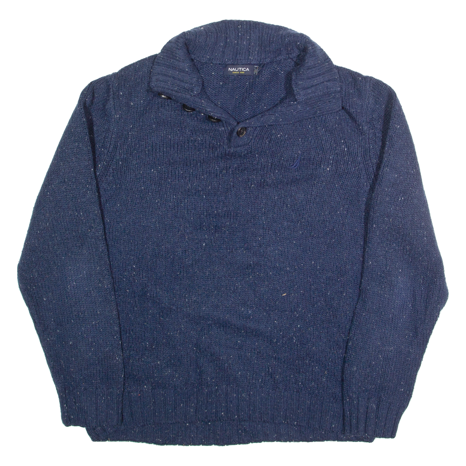 NAUTICA Mens Jumper Blue Button Neck Tight Knit Wool L Refurbished - N/A refurbished available on Cerqular