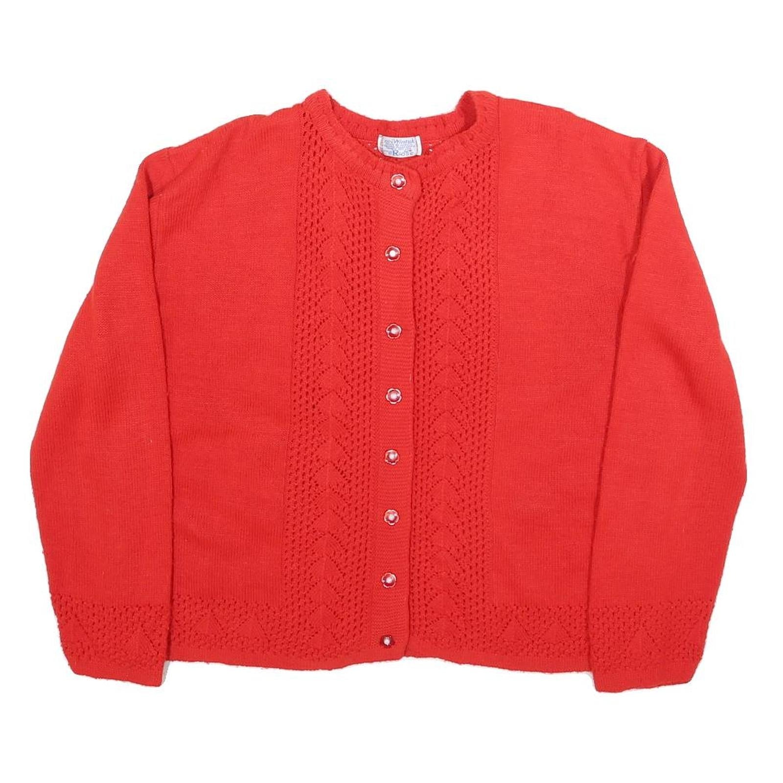 ROSE Womens Red Cardigan Patterned Round Neck Chunky Knit M Classic Acrylic Refurbished - N/A refurbished available on Cerqular